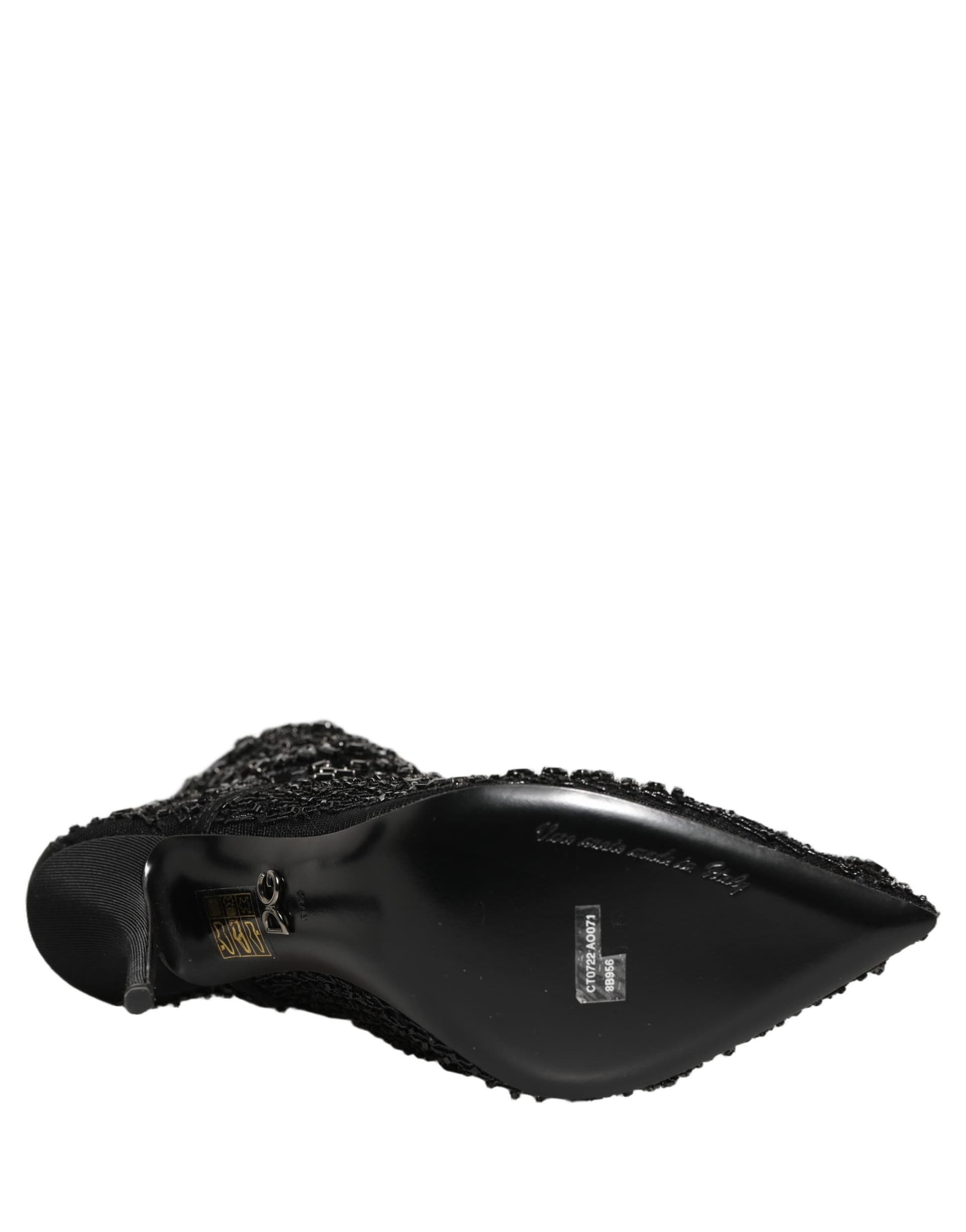 Dolce & Gabbana Black Embellished Mesh Ankle Boots Shoes - 7