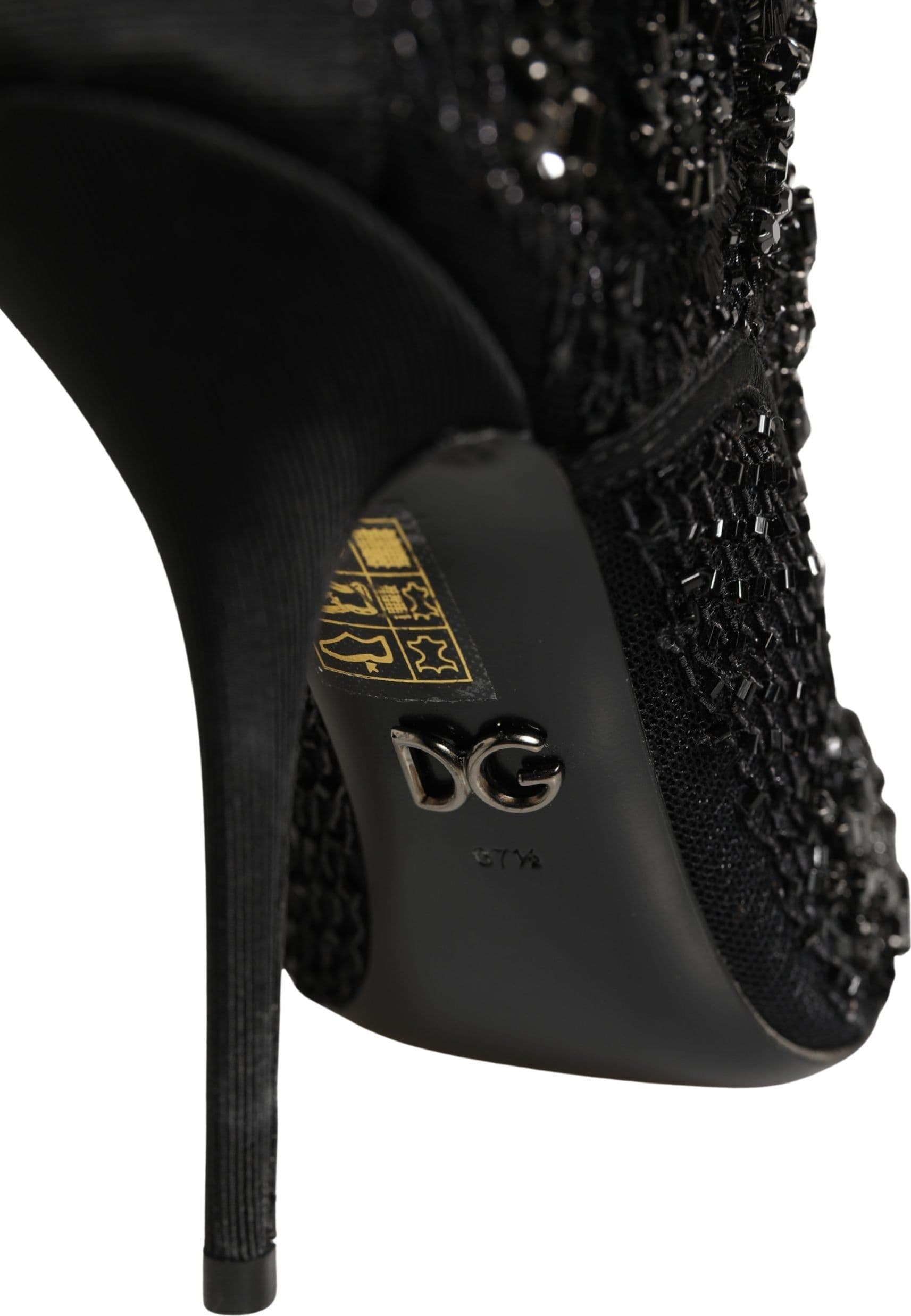 Dolce & Gabbana Black Embellished Mesh Ankle Boots Shoes - 8