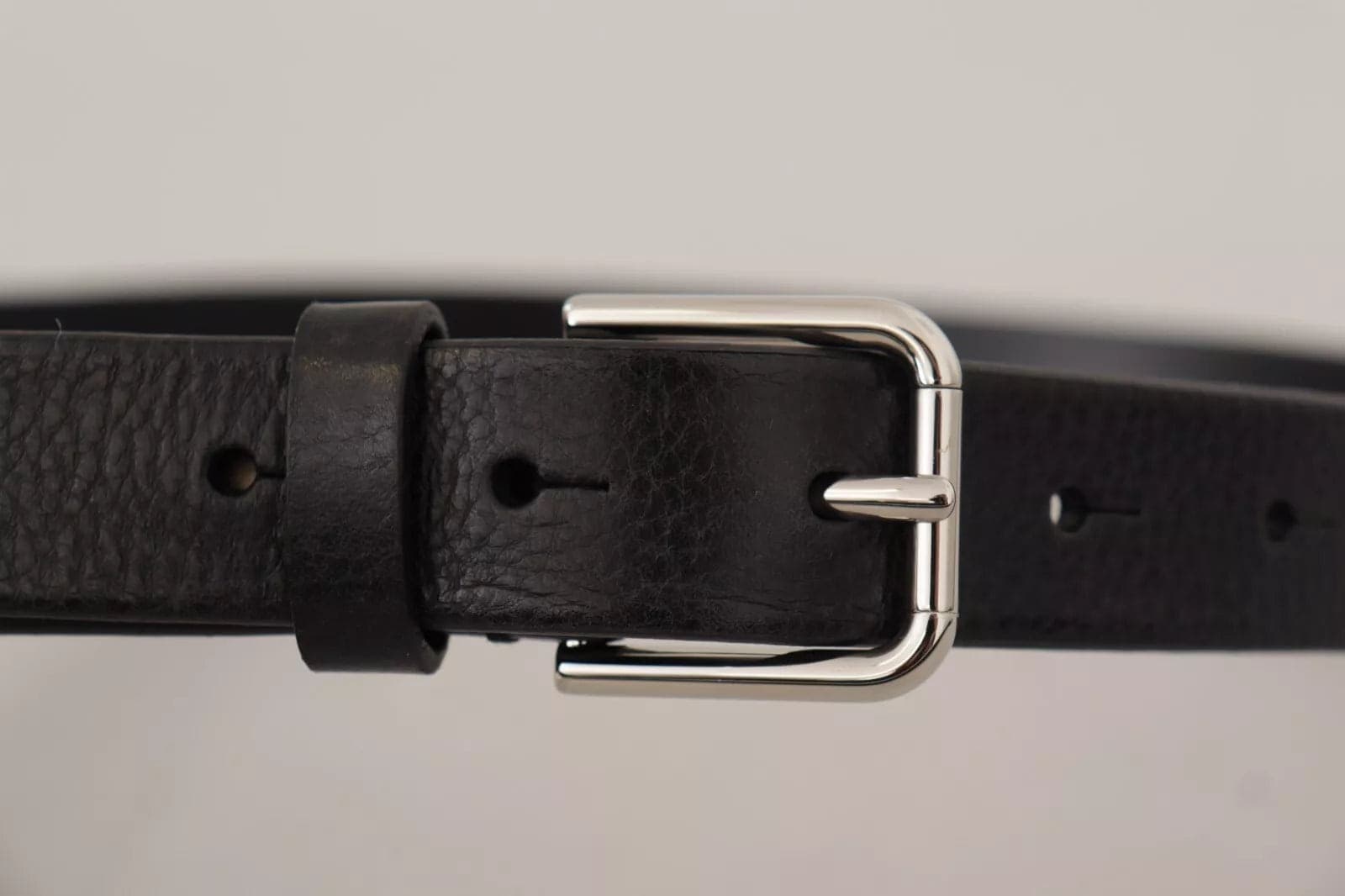 Dolce & Gabbana Calf Leather Silver Tone Black Metal Buckle Belt - 2