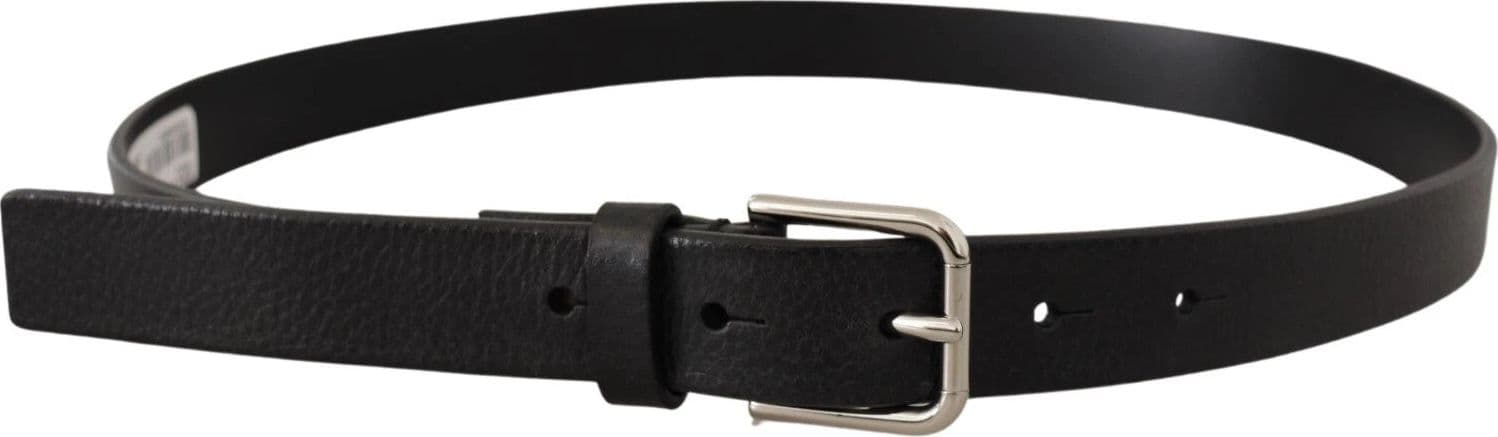 Dolce & Gabbana Calf Leather Silver Tone Black Metal Buckle Belt - 3