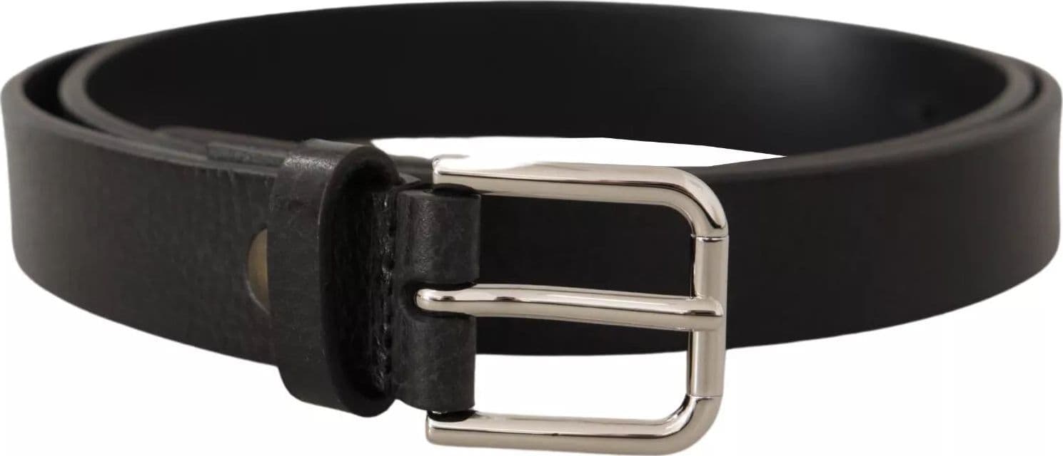 Dolce & Gabbana Calf Leather Silver Tone Black Metal Buckle Belt - 4