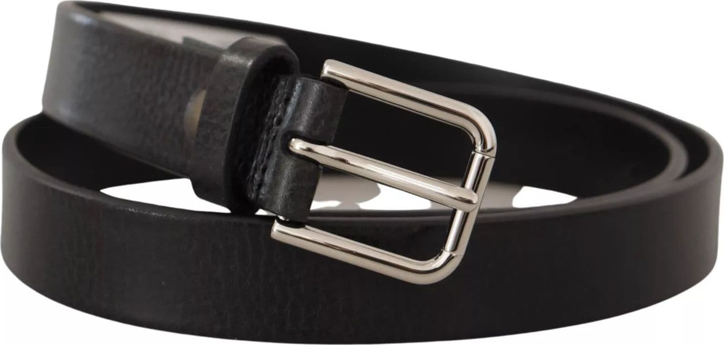 Dolce & Gabbana Calf Leather Silver Tone Black Metal Buckle Belt - 5