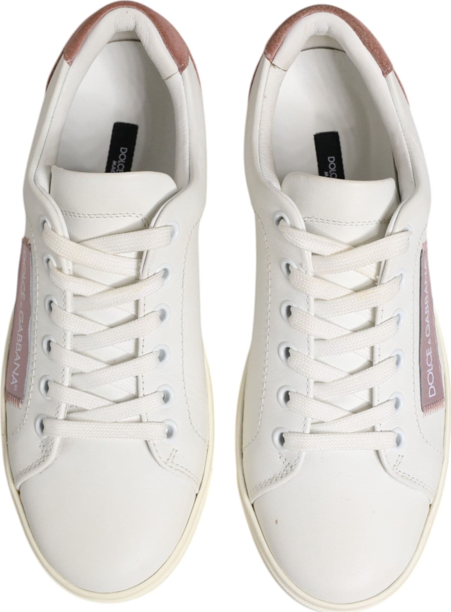 Dolce & Gabbana White Pink Leather Low Top Sneakers Shoes - 2
