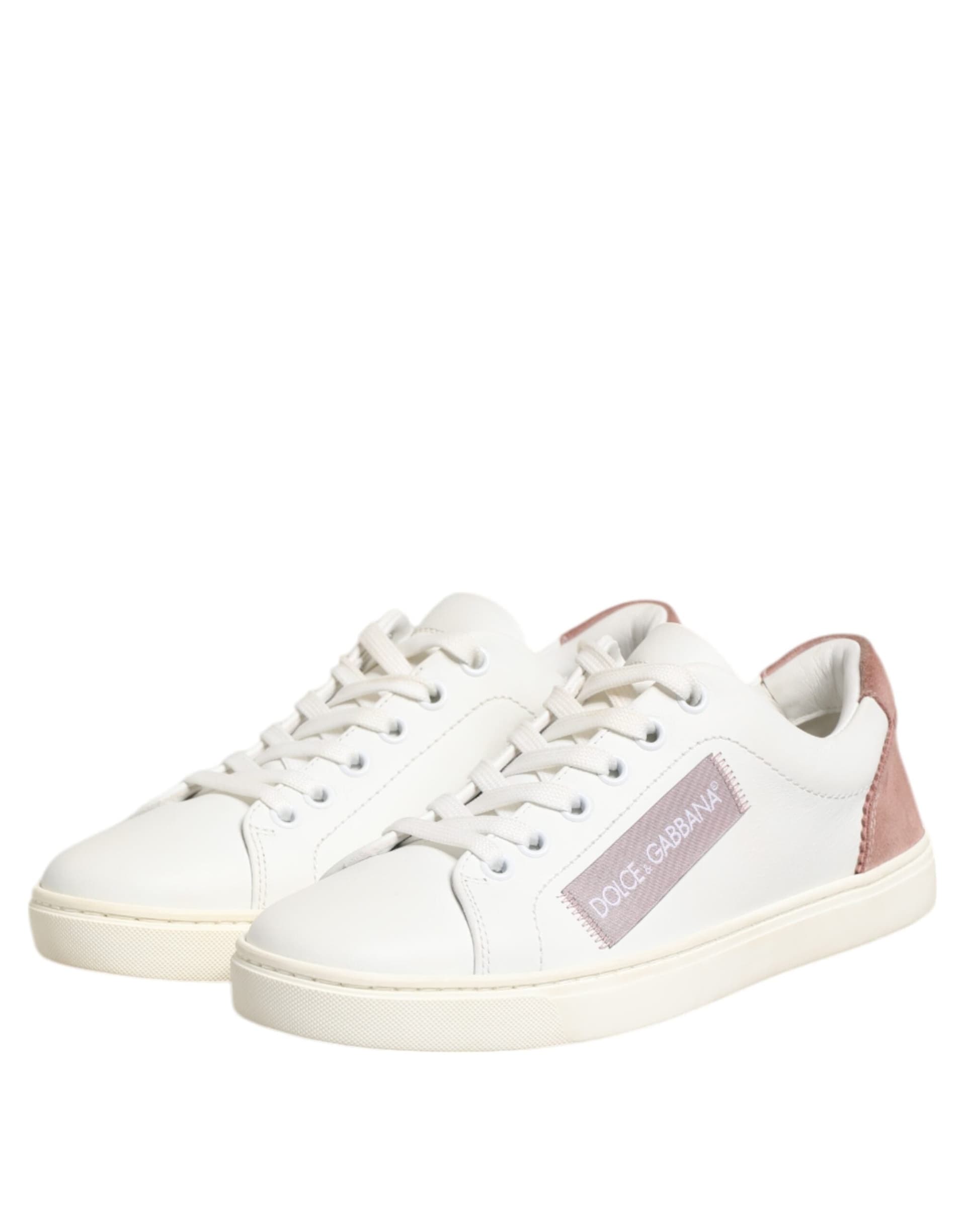 Dolce & Gabbana White Pink Leather Low Top Sneakers Shoes - 3