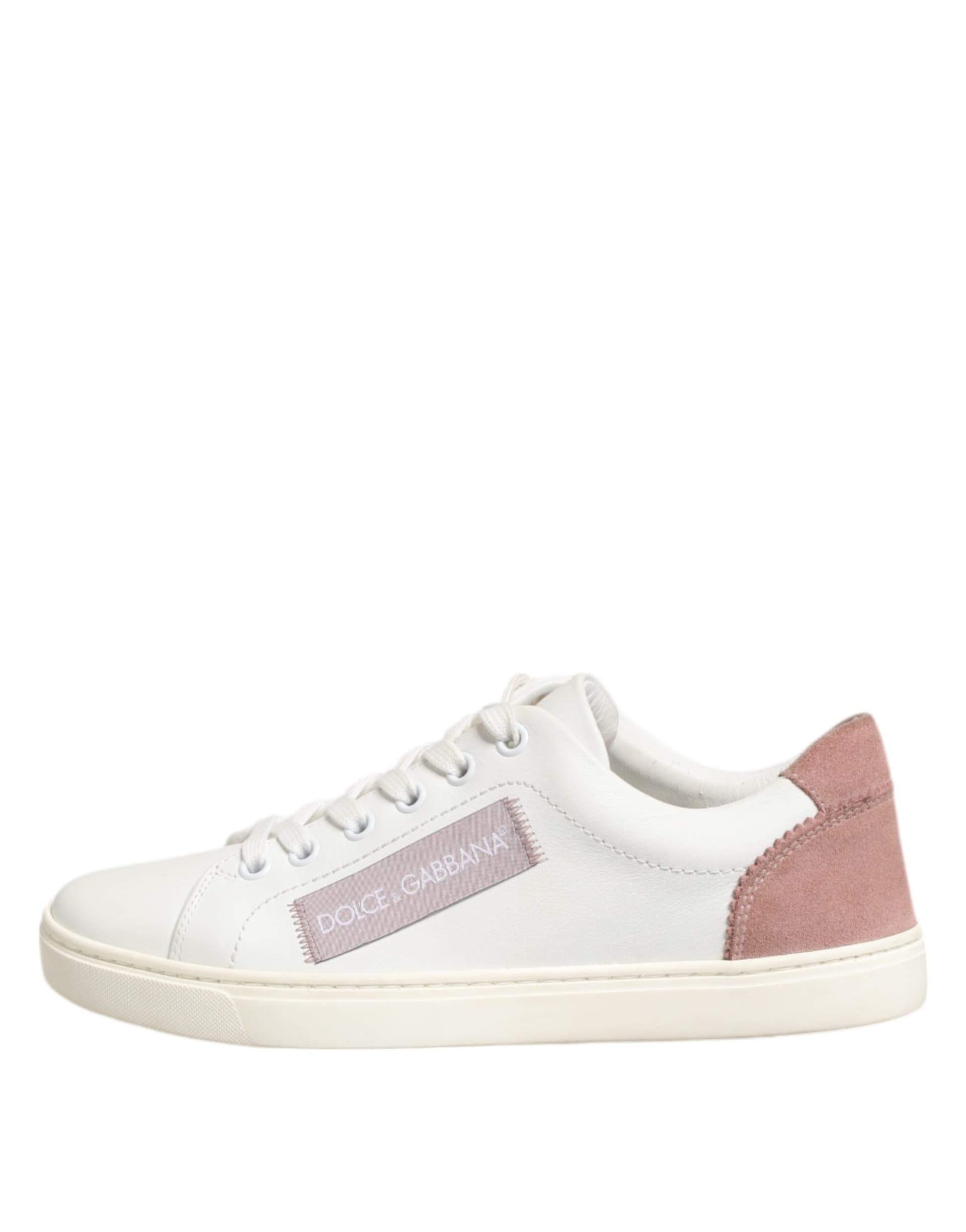 Dolce & Gabbana White Pink Leather Low Top Sneakers Shoes - 5