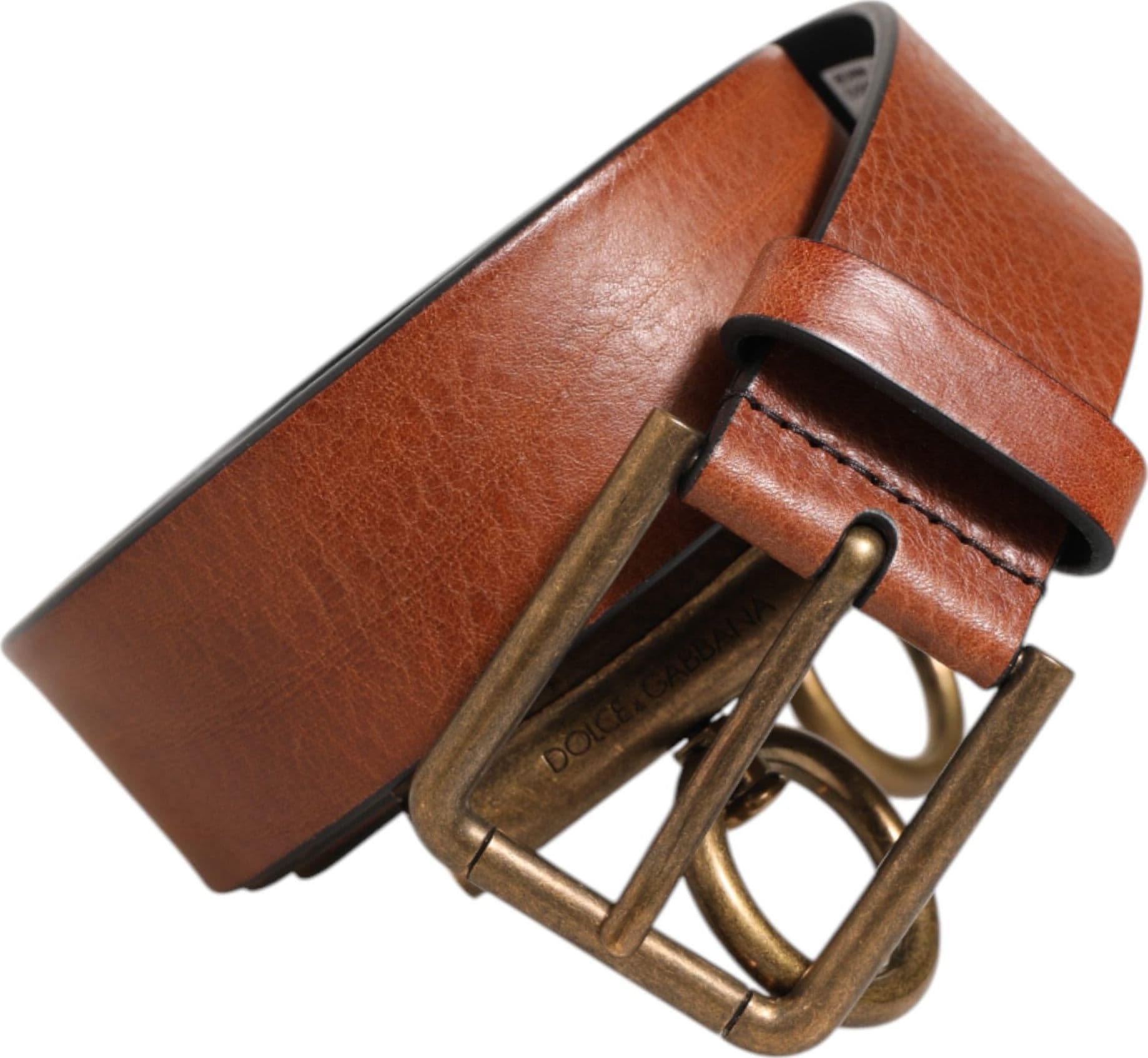 Dolce & Gabbana Brown Leather Side Rings Brass Buckle Belt - 2