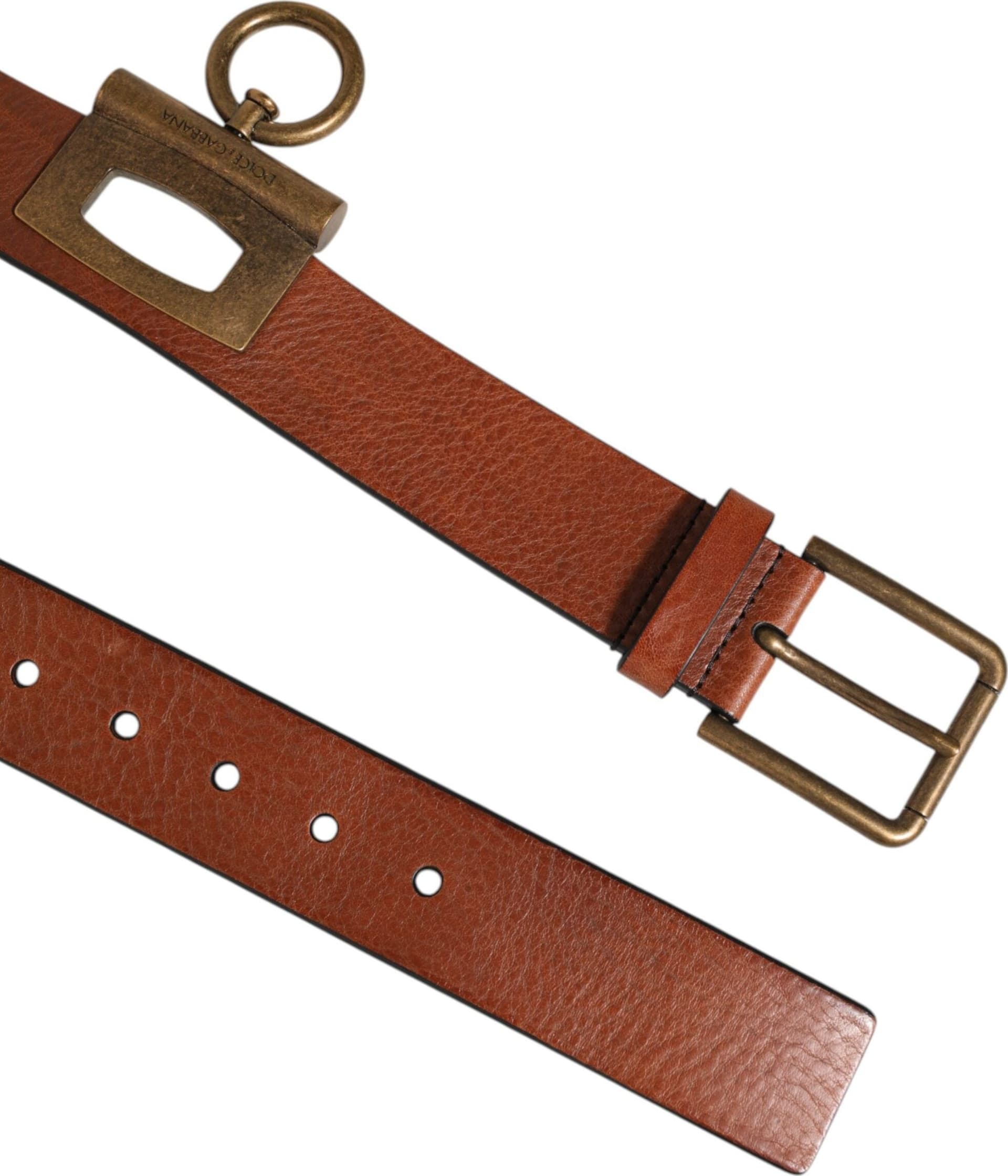 Dolce & Gabbana Brown Leather Side Rings Brass Buckle Belt - 4
