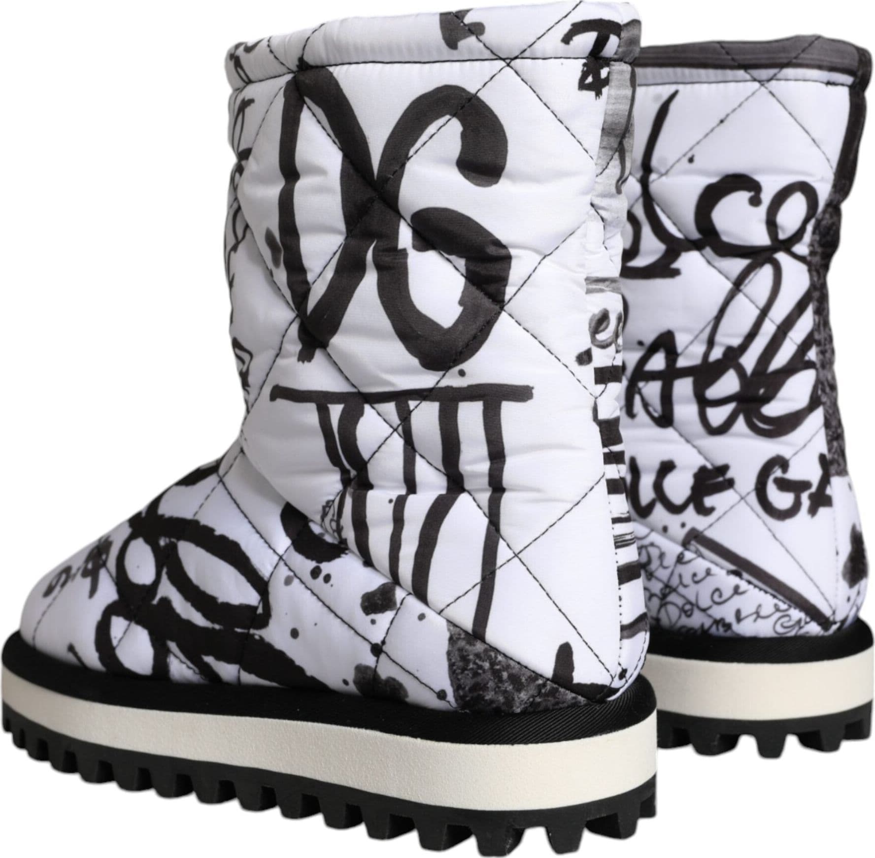 Dolce & Gabbana White Padded Logo Print Mid Calf Boots Shoes - 3
