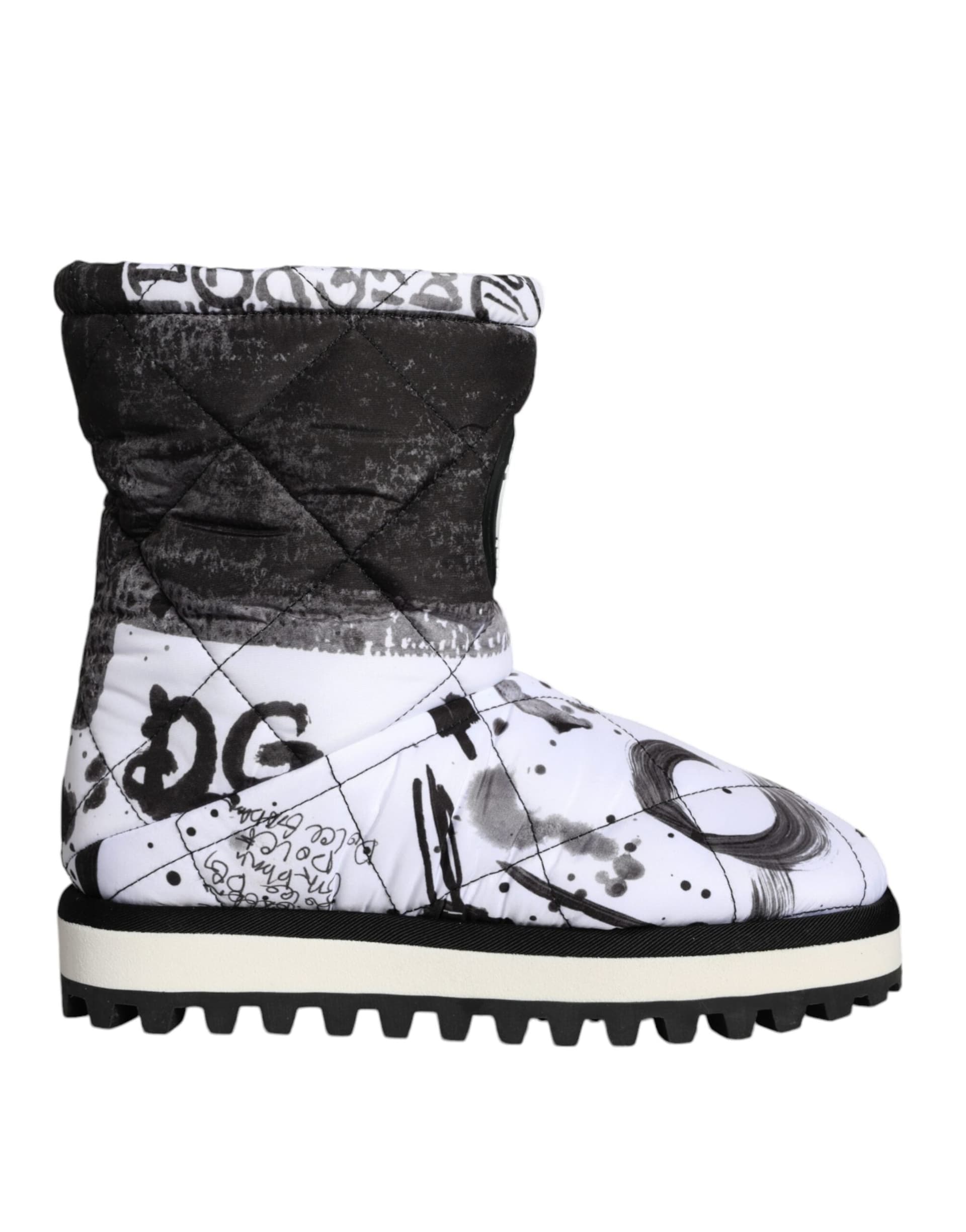 Dolce & Gabbana White Padded Logo Print Mid Calf Boots Shoes - 4