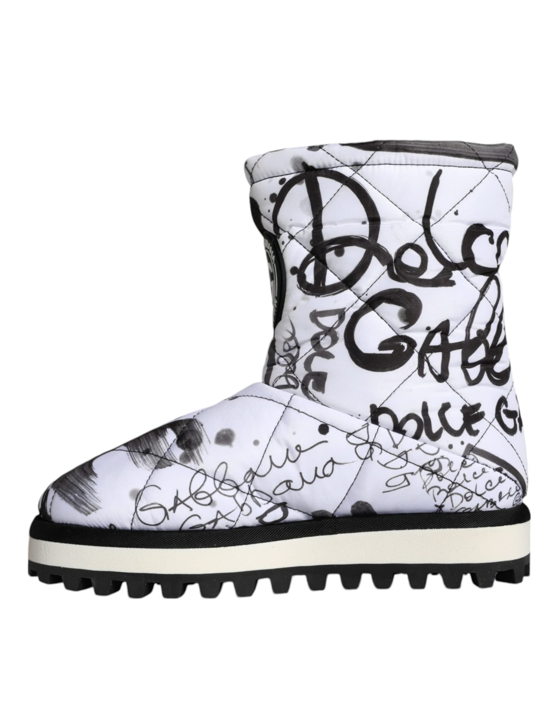 Dolce & Gabbana White Padded Logo Print Mid Calf Boots Shoes - 5