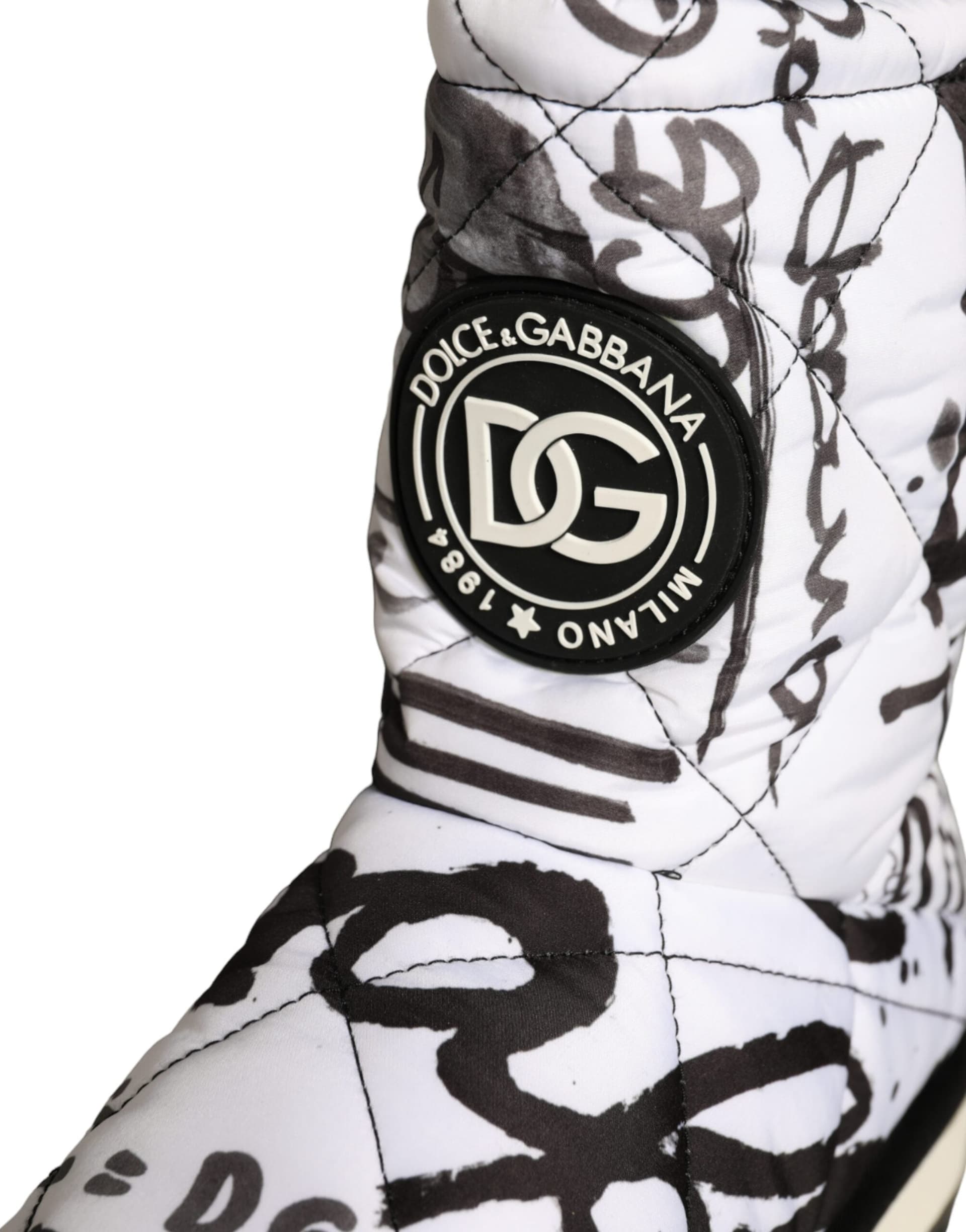 Dolce & Gabbana White Padded Logo Print Mid Calf Boots Shoes - 7