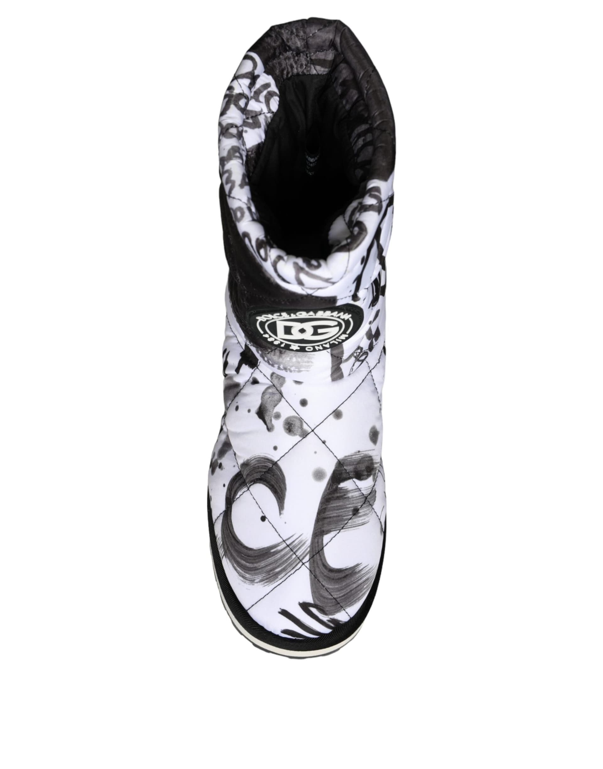 Dolce & Gabbana White Padded Logo Print Mid Calf Boots Shoes - 8