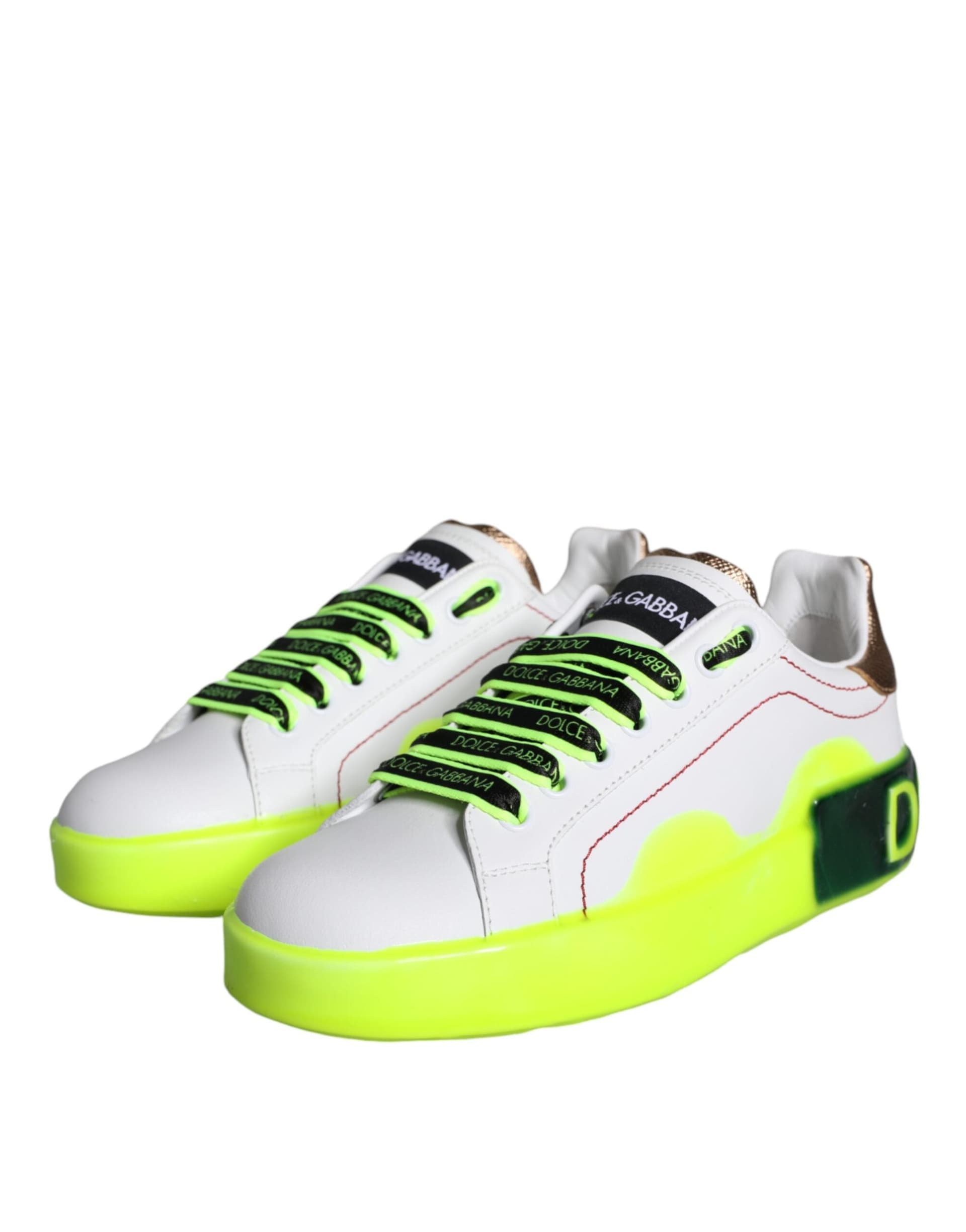 Dolce & Gabbana White Leather Portofino Low Top Sneakers Shoes - 2