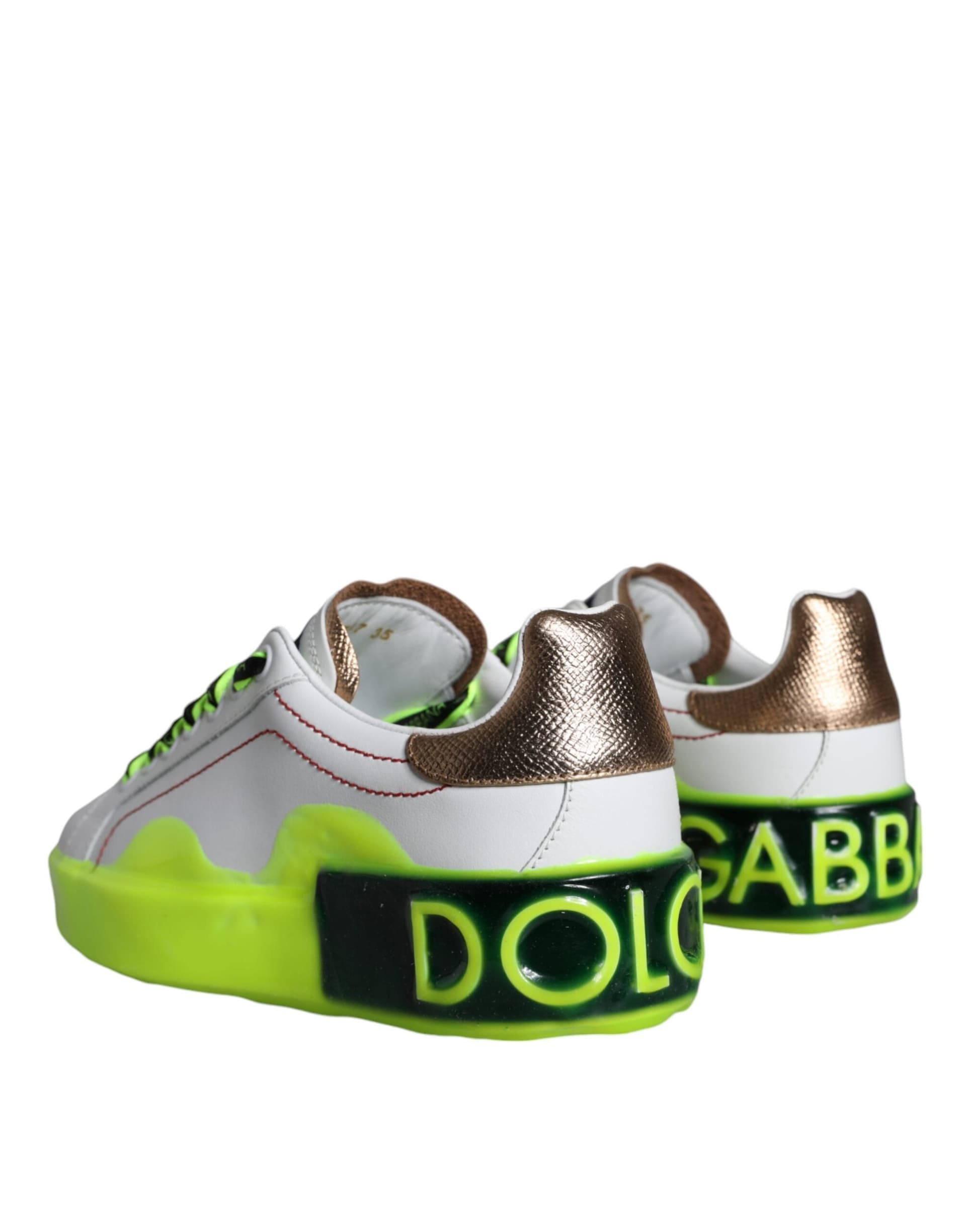 Dolce & Gabbana White Leather Portofino Low Top Sneakers Shoes - 3
