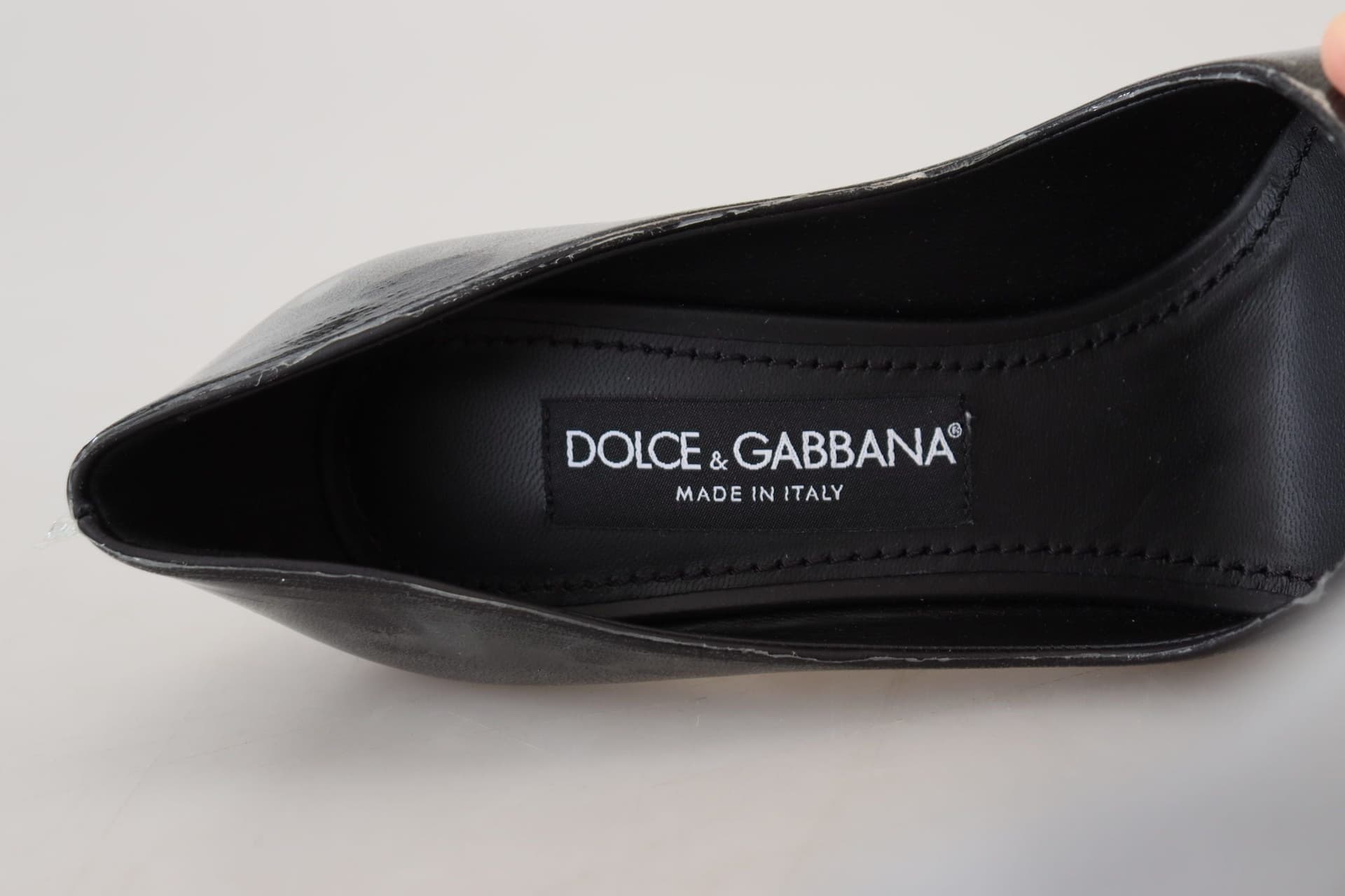 Dolce & Gabbana Black Leather Heels Pumps Plastic Wrapped Shoes - 3