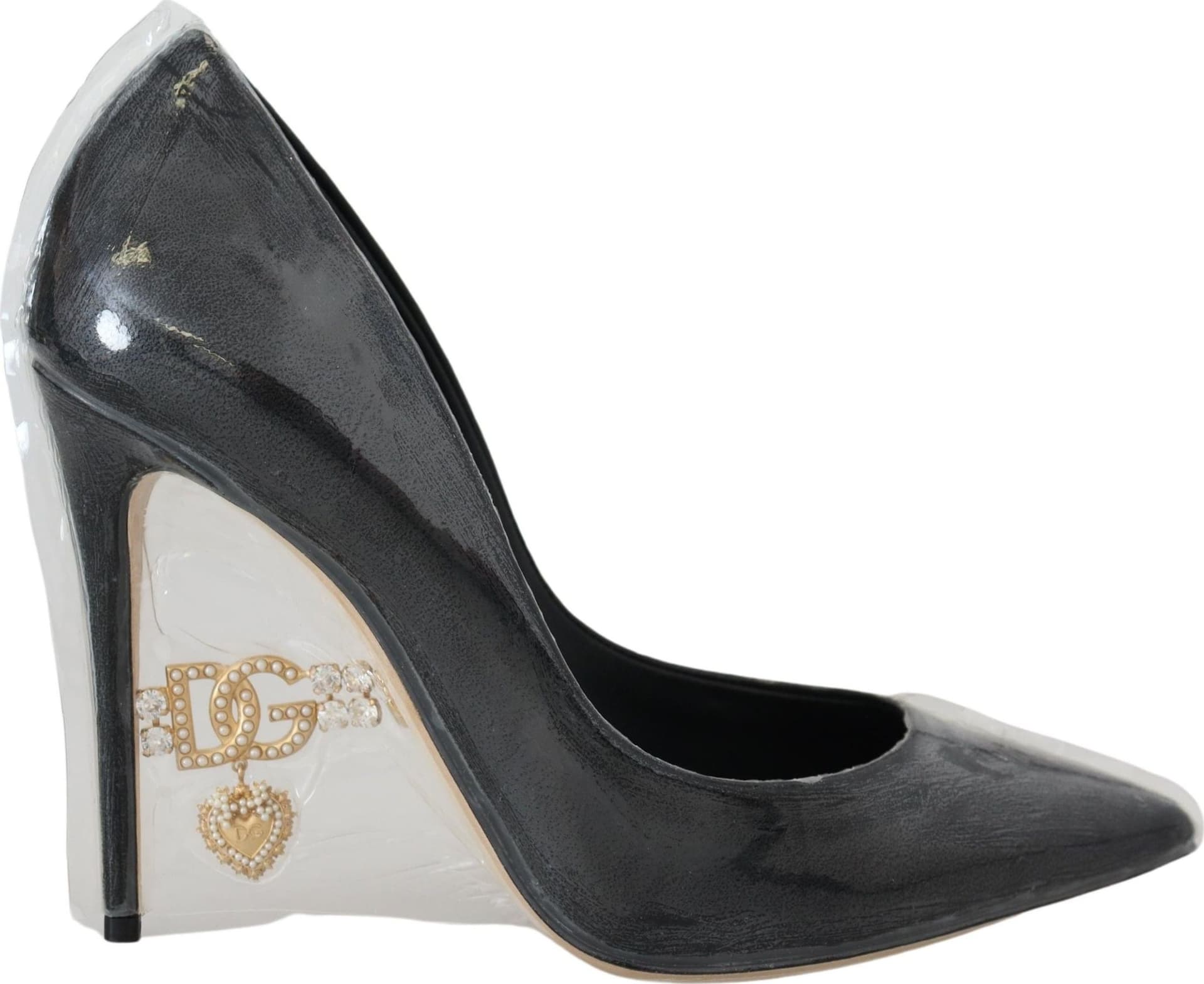 Dolce & Gabbana Black Leather Heels Pumps Plastic Wrapped Shoes - 7