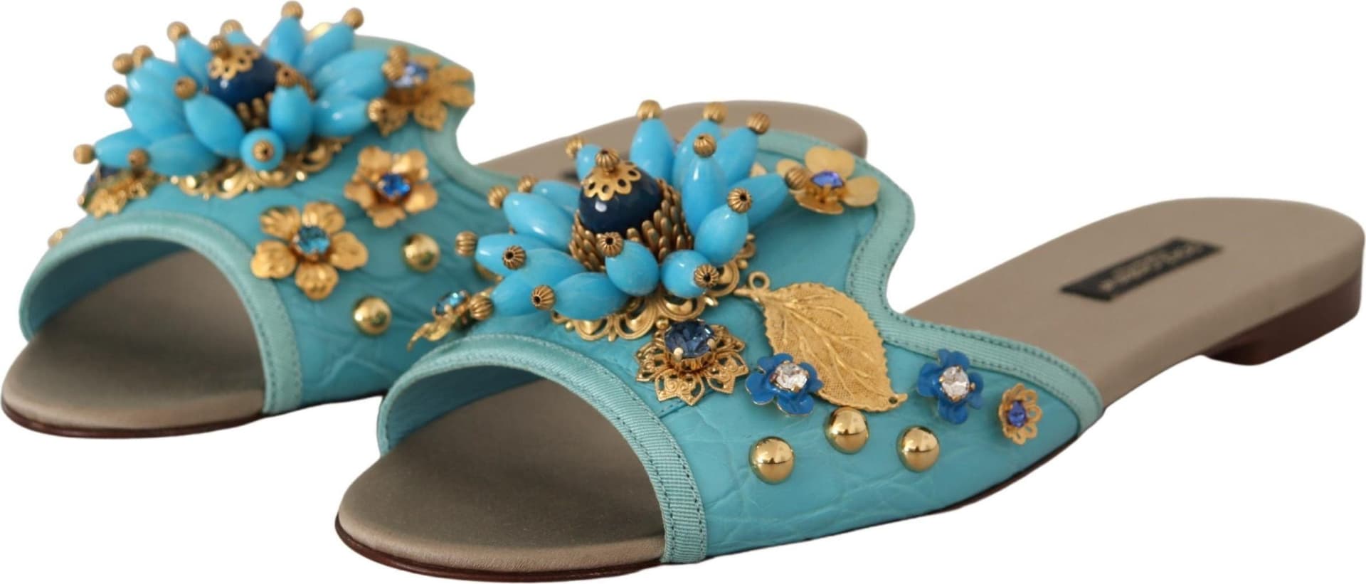 Dolce & Gabbana Blue Crystal Exotic Leather Blue Crystal Sandals - 5
