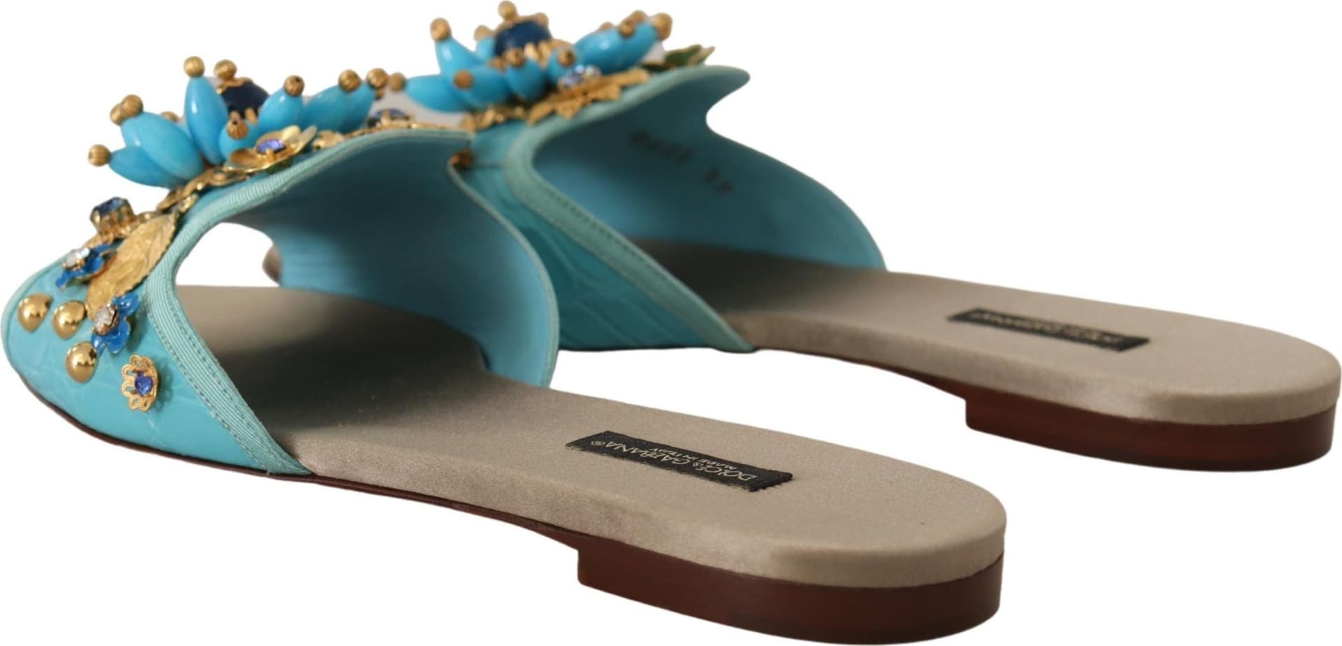 Dolce & Gabbana Blue Crystal Exotic Leather Blue Crystal Sandals - 6
