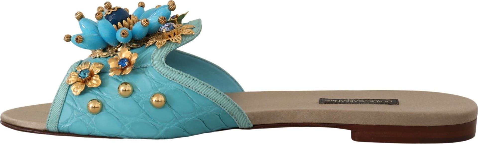 Dolce & Gabbana Blue Crystal Exotic Leather Blue Crystal Sandals - 7