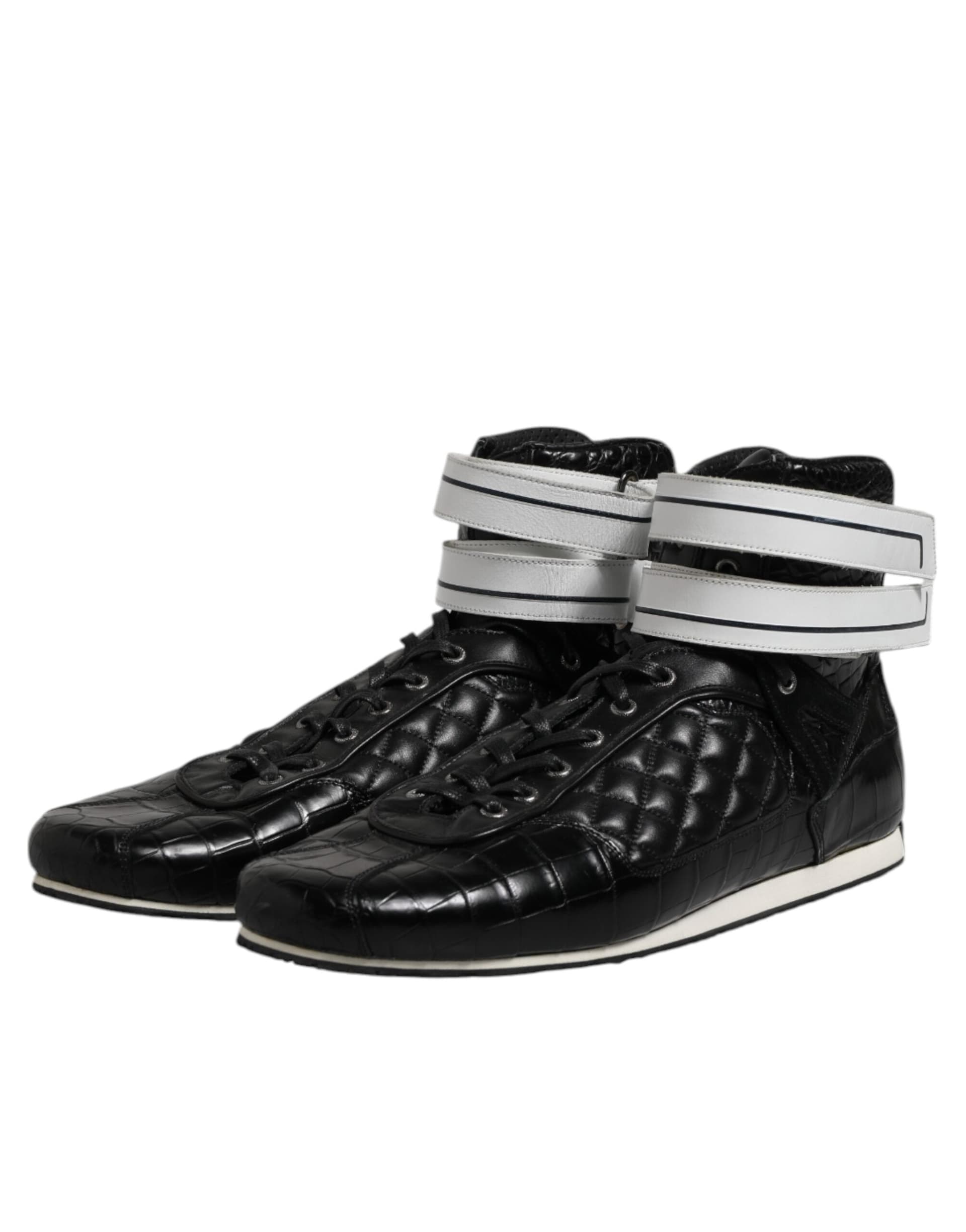 Dolce & Gabbana Black Quilted Leather Lace Up Sneakers Shoes - 3