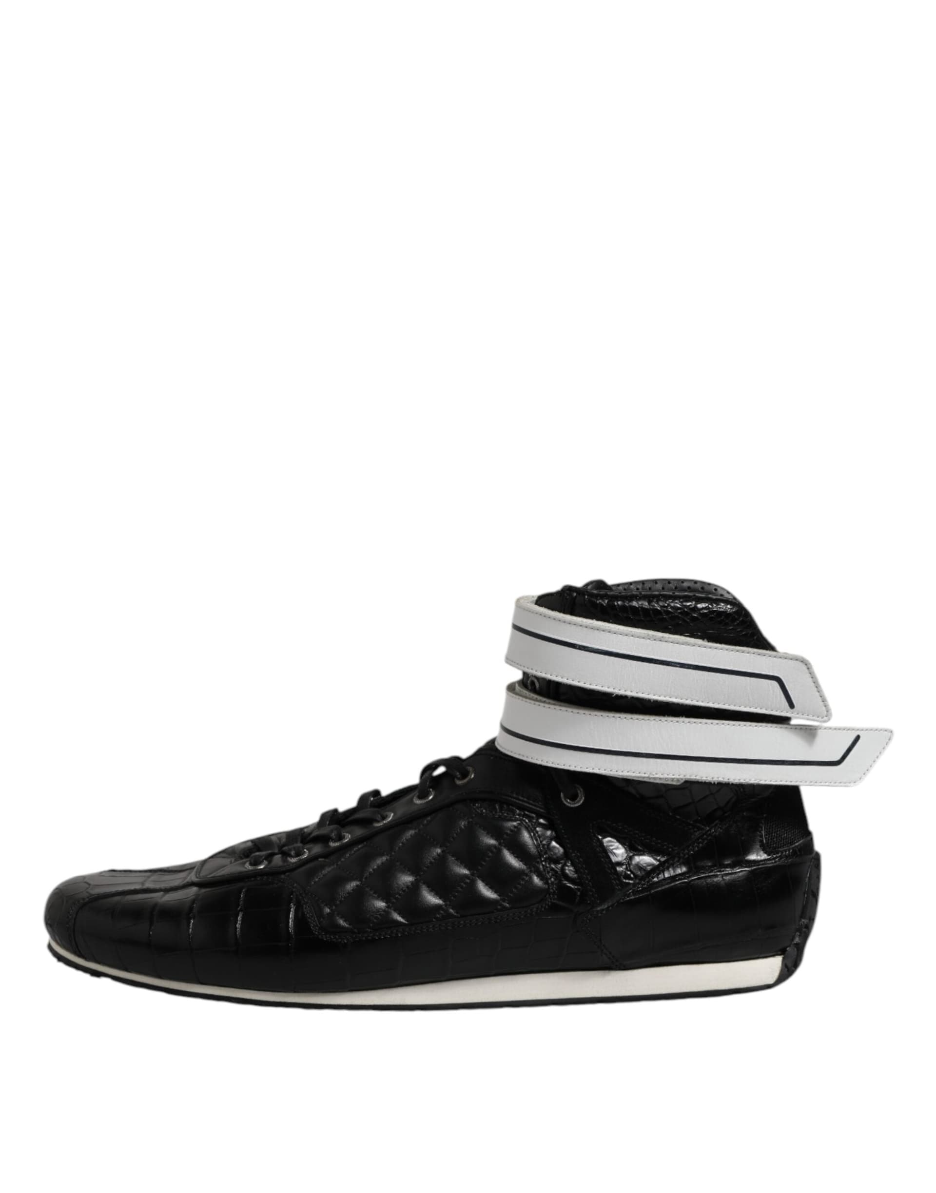 Dolce & Gabbana Black Quilted Leather Lace Up Sneakers Shoes - 5