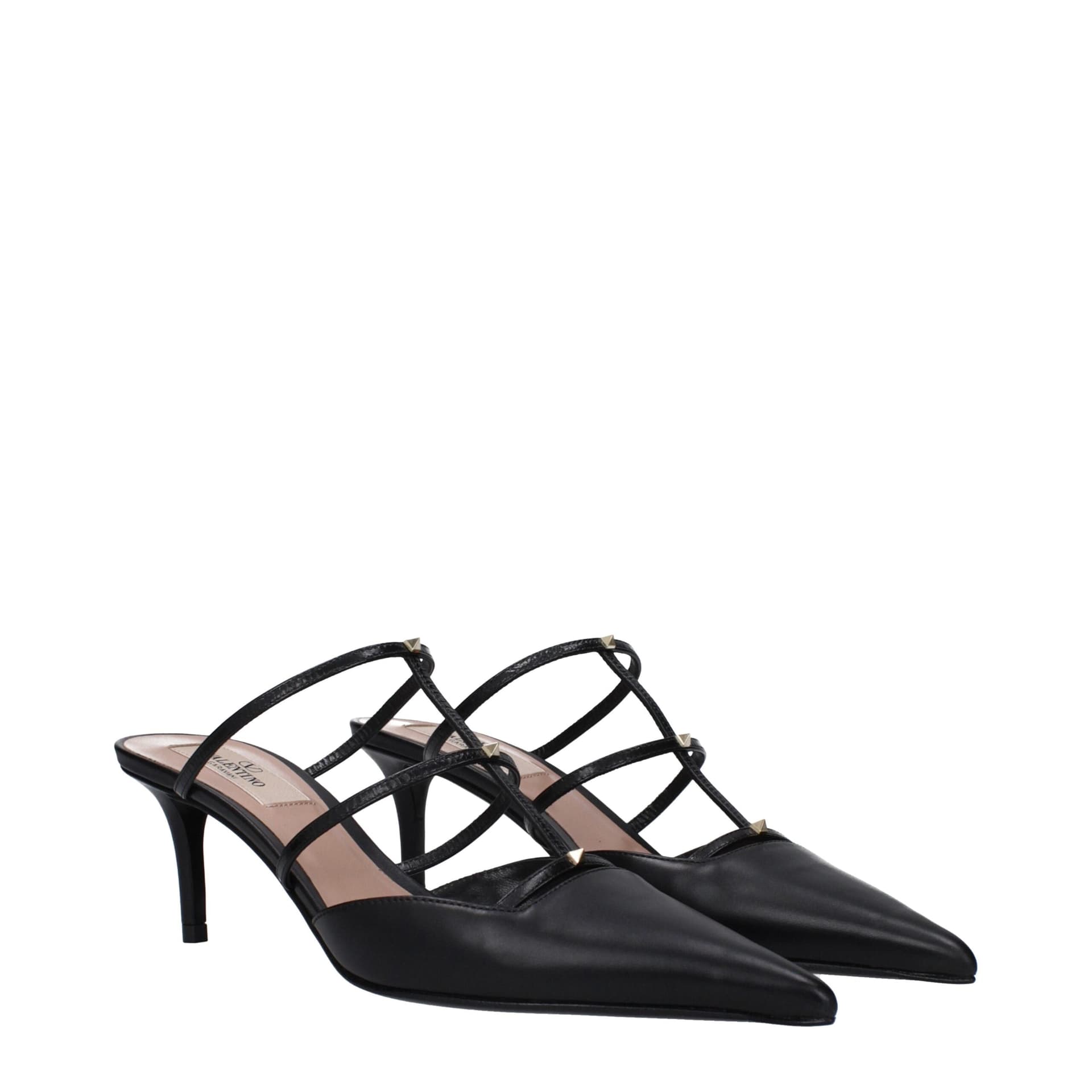 Valentino Garavani Black Leather Flat Sandals - 2