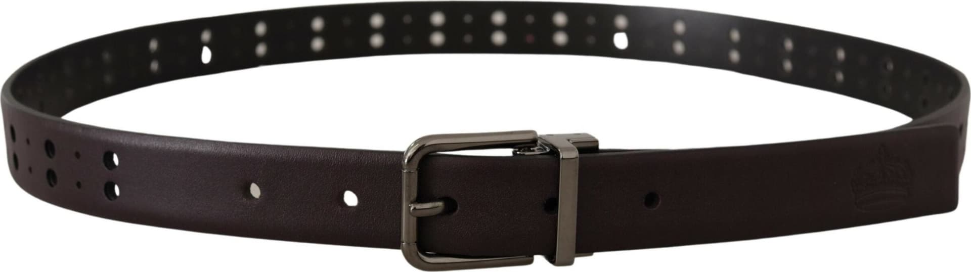 Dolce & Gabbana Burgundy Leather Perforated Metal Buckle Belt - 2