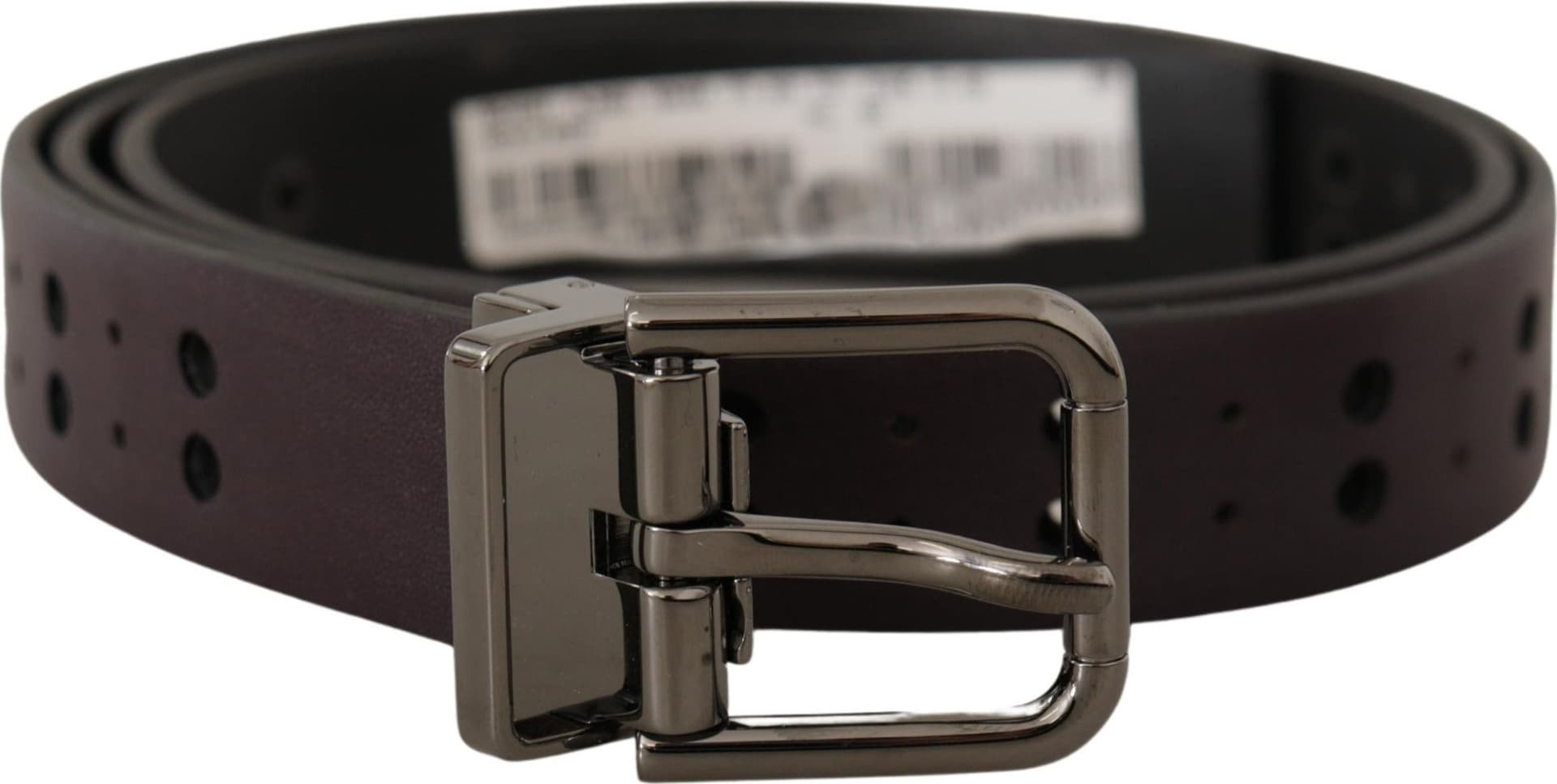 Dolce & Gabbana Burgundy Leather Perforated Metal Buckle Belt - 3