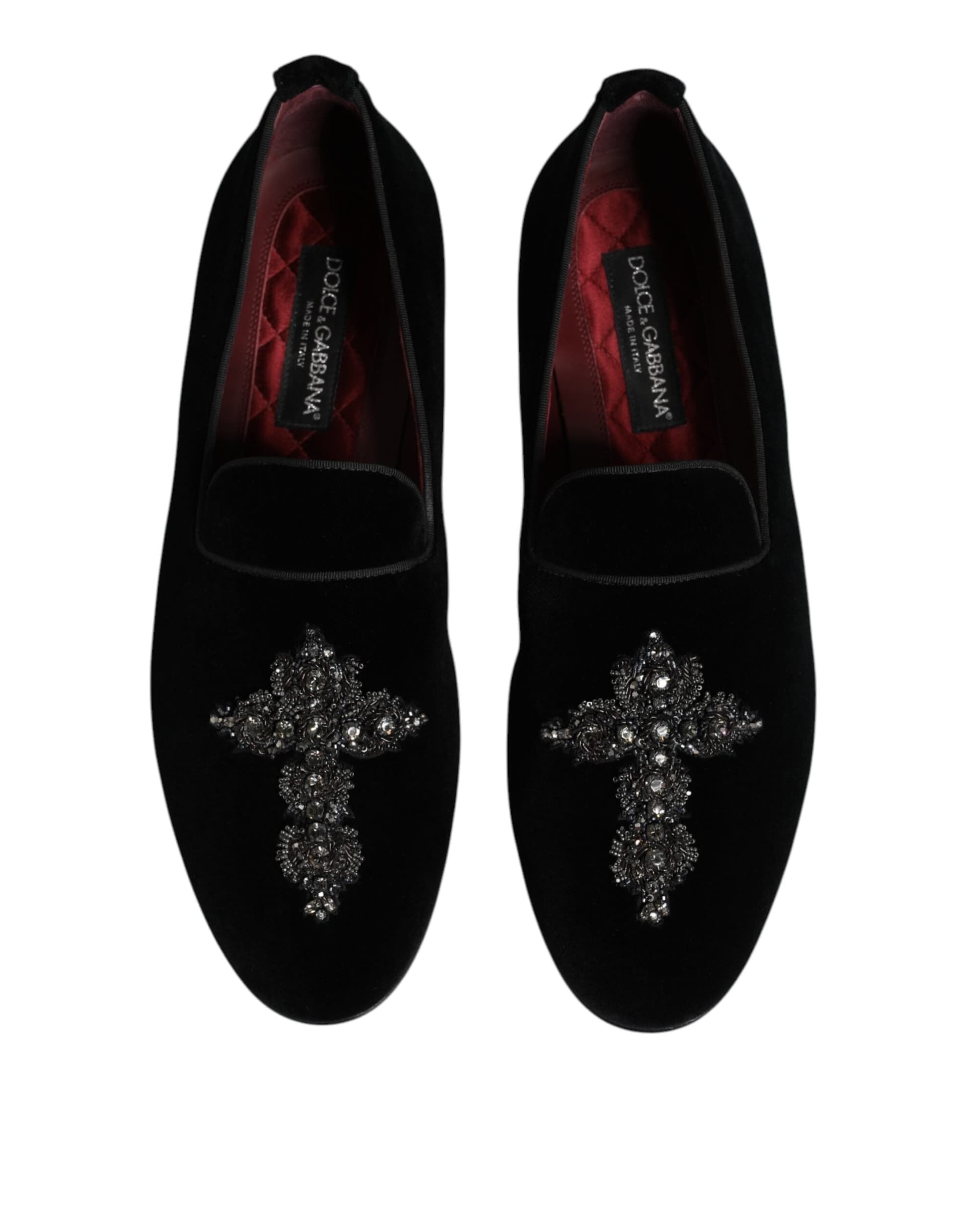 Dolce & Gabbana Black Velvet Embellished Loafer Slip On Shoes - 2