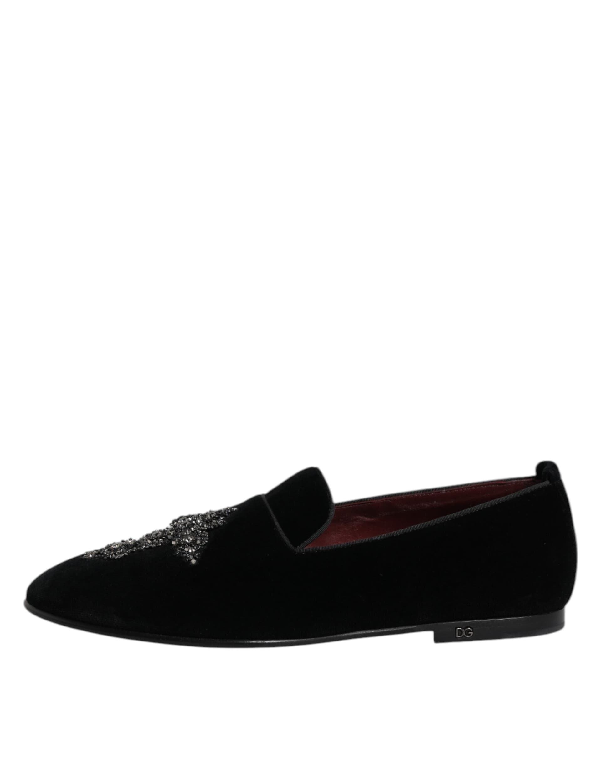 Dolce & Gabbana Black Velvet Embellished Loafer Slip On Shoes - 5