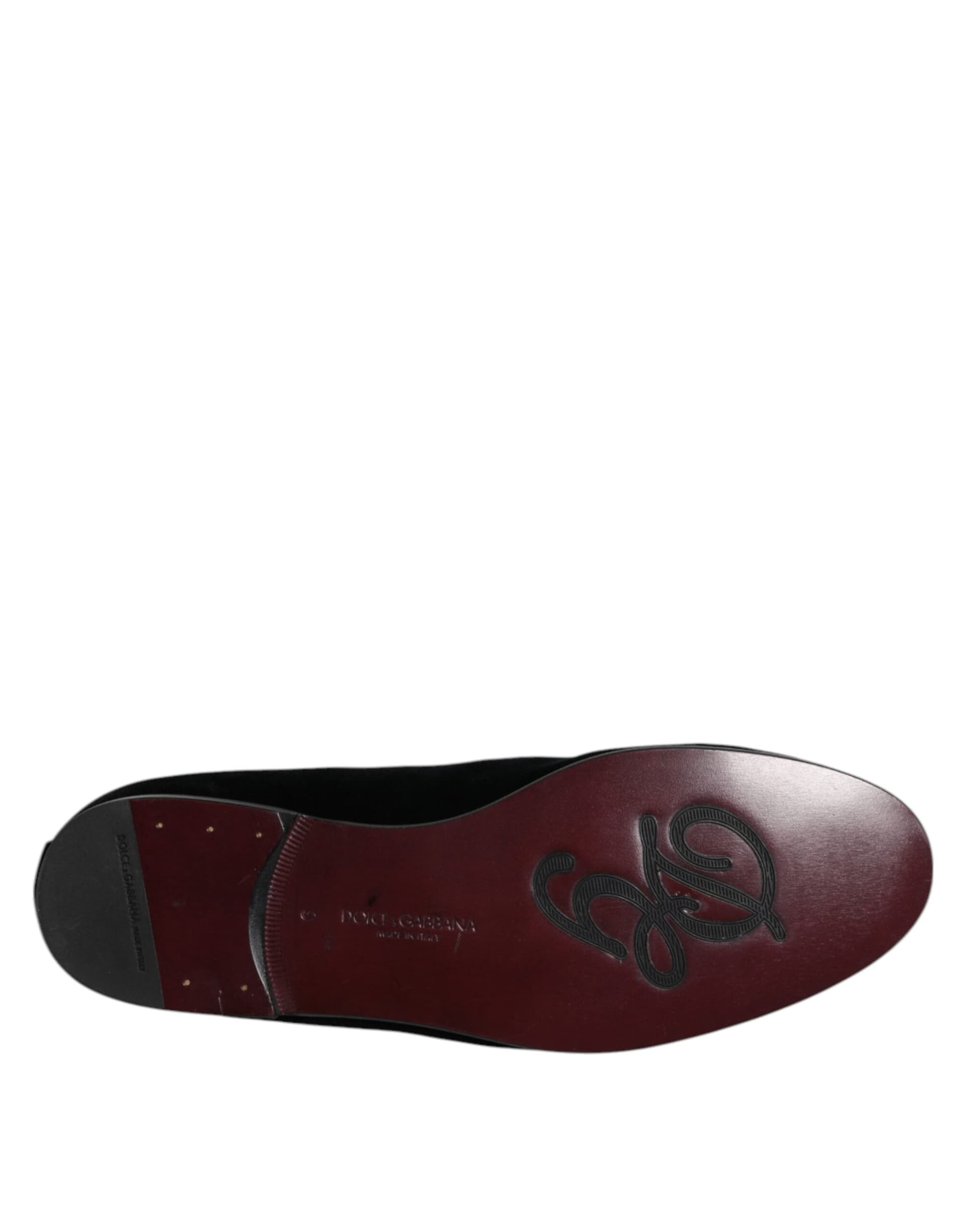 Dolce & Gabbana Black Velvet Embellished Loafer Slip On Shoes - 8