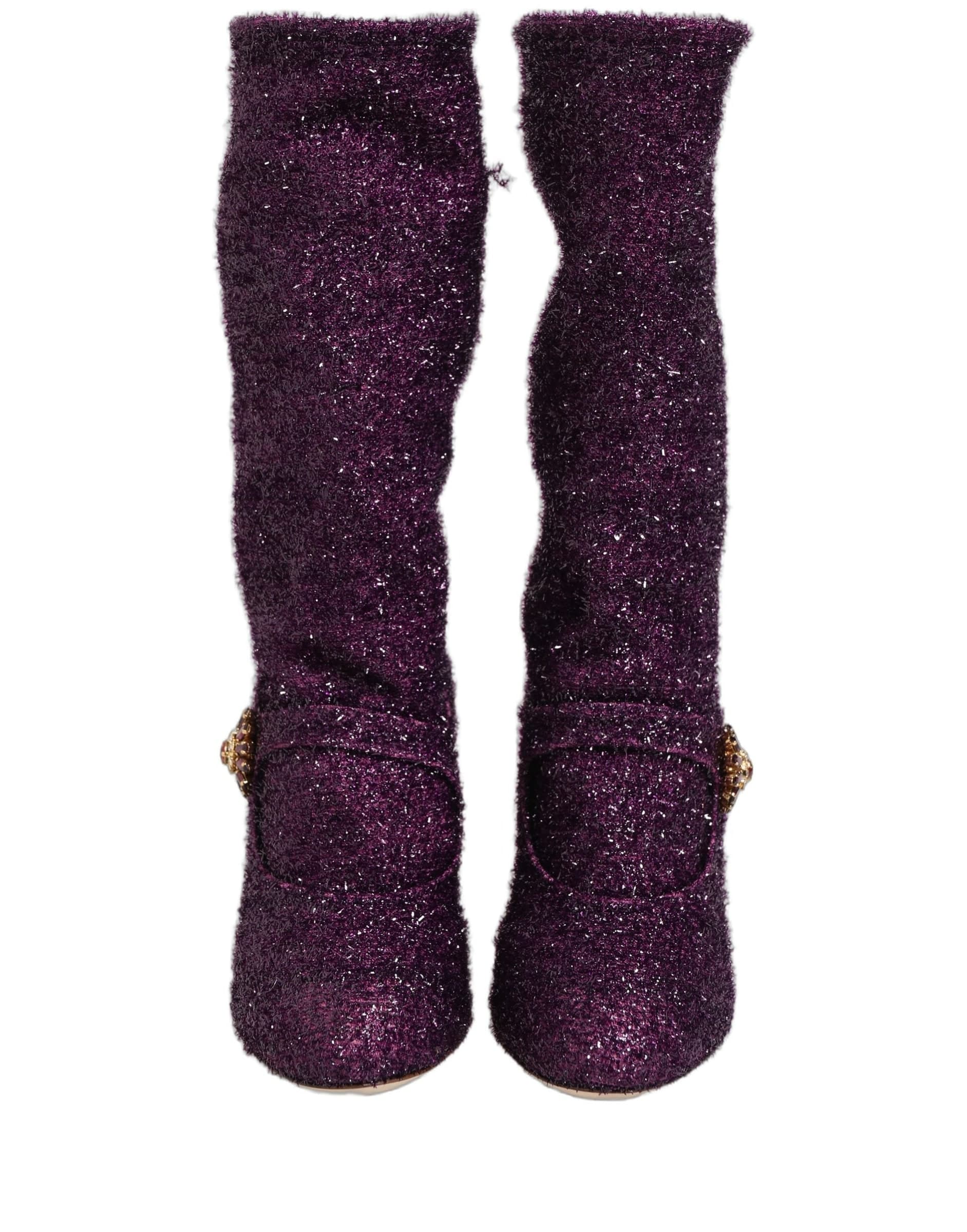 Dolce & Gabbana Purple Crystal Lurex Fantasy High Boots Shoes - 2