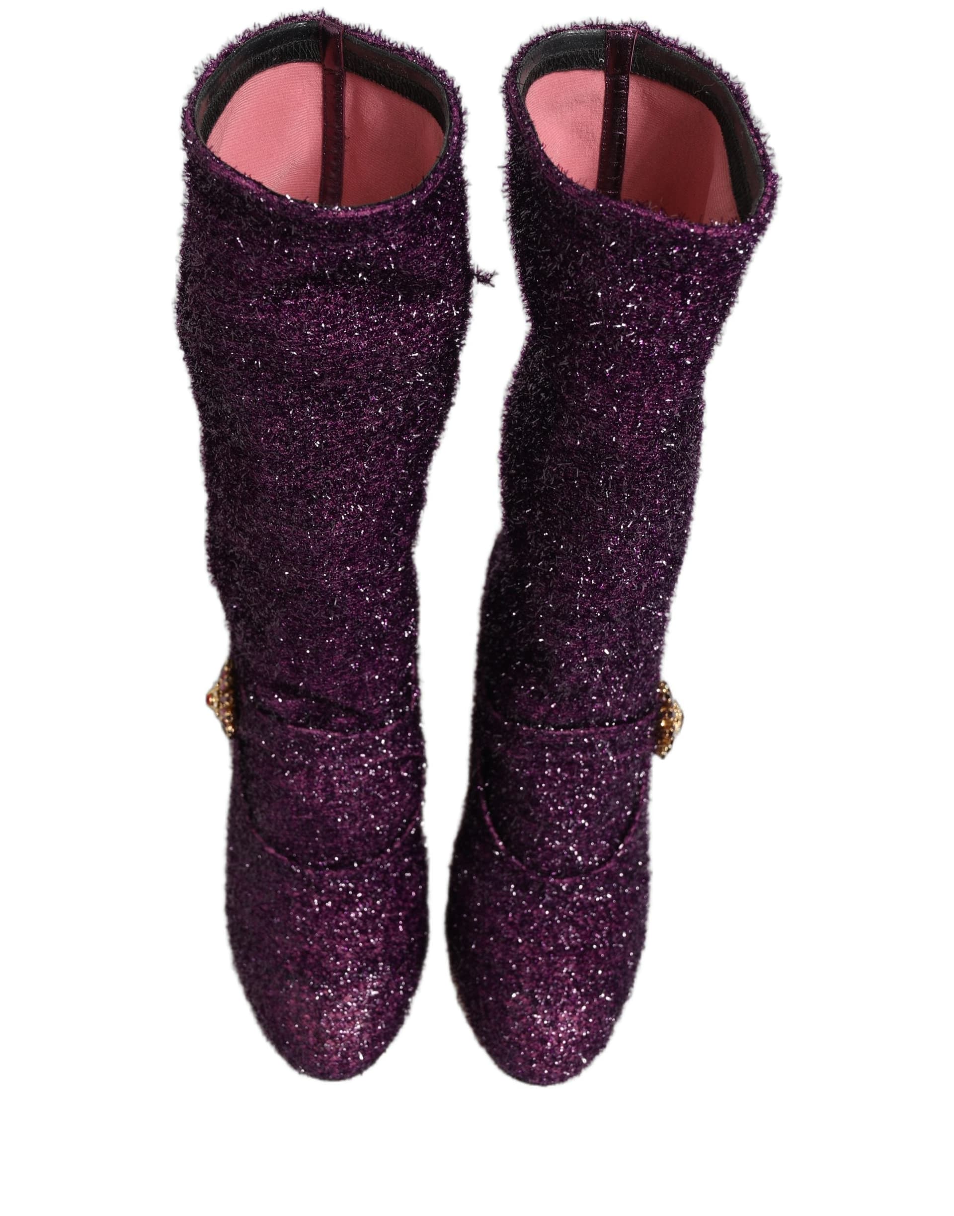 Dolce & Gabbana Purple Crystal Lurex Fantasy High Boots Shoes - 3