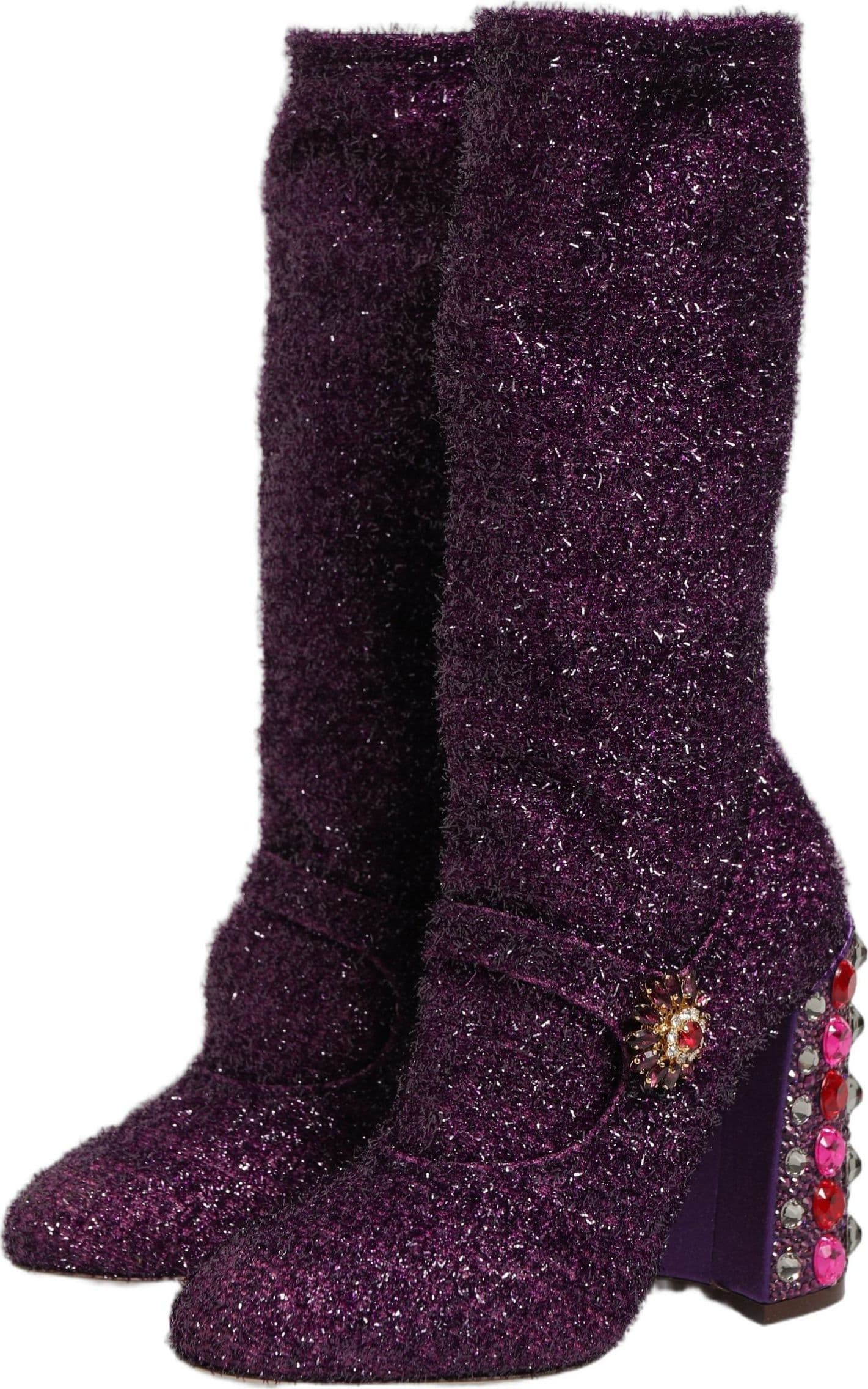 Dolce & Gabbana Purple Crystal Lurex Fantasy High Boots Shoes - 4