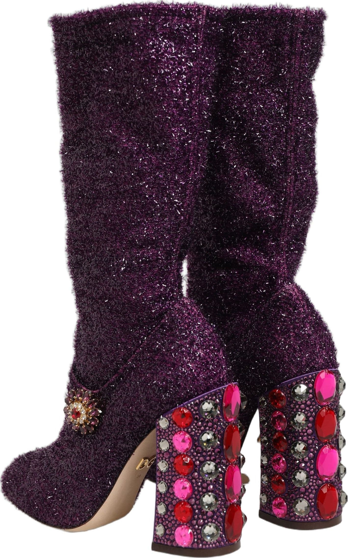 Dolce & Gabbana Purple Crystal Lurex Fantasy High Boots Shoes - 5