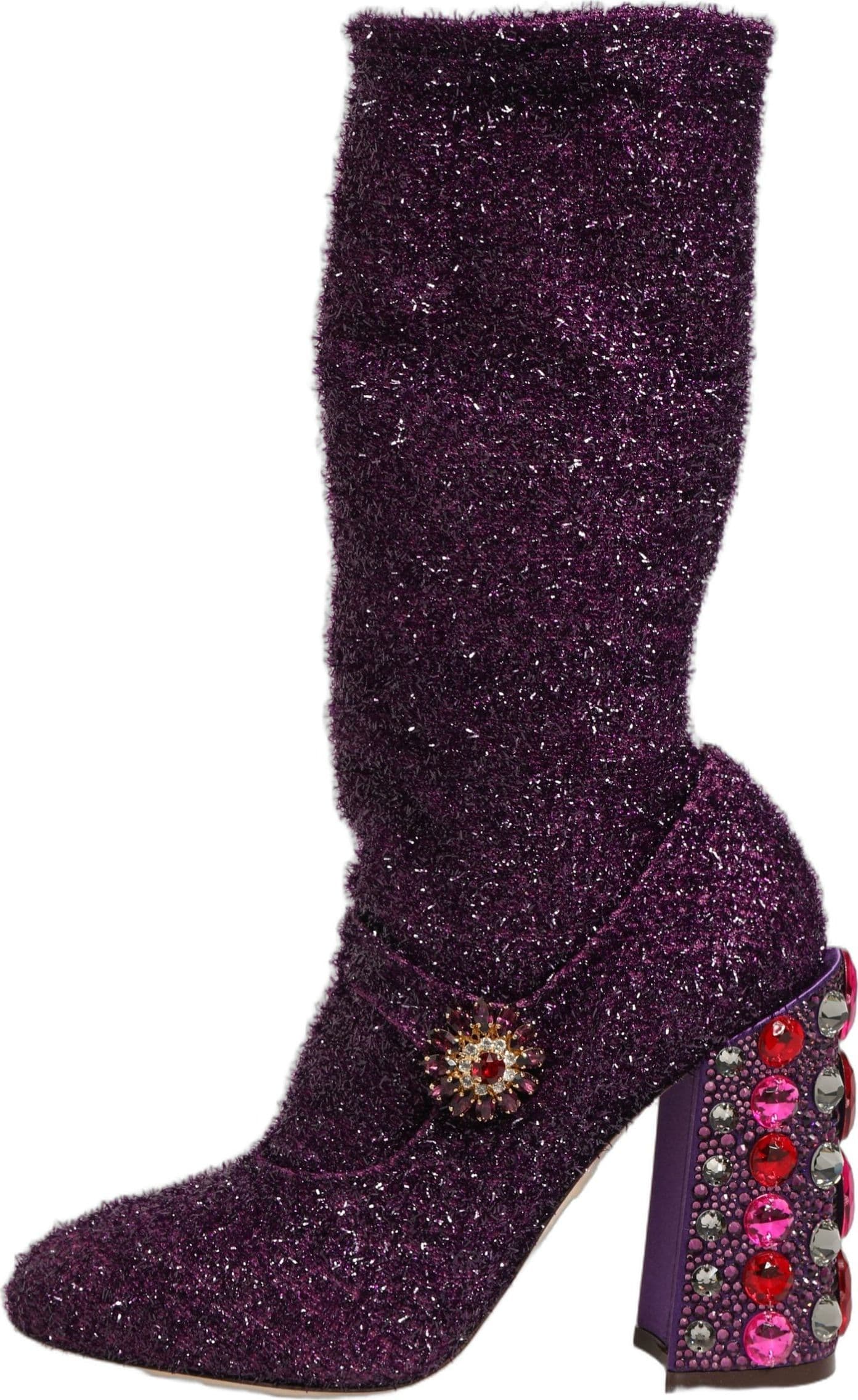 Dolce & Gabbana Purple Crystal Lurex Fantasy High Boots Shoes - 6