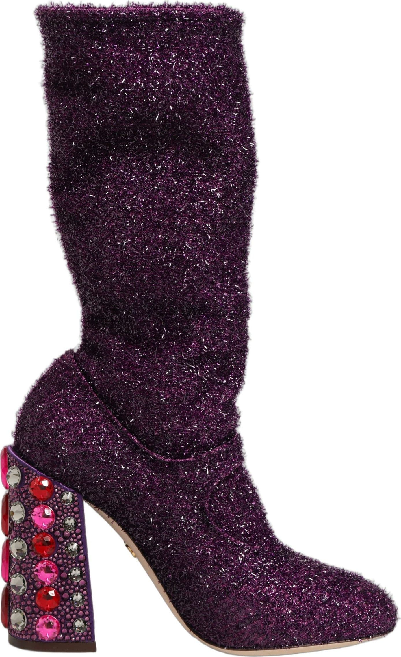 Dolce & Gabbana Purple Crystal Lurex Fantasy High Boots Shoes - 8