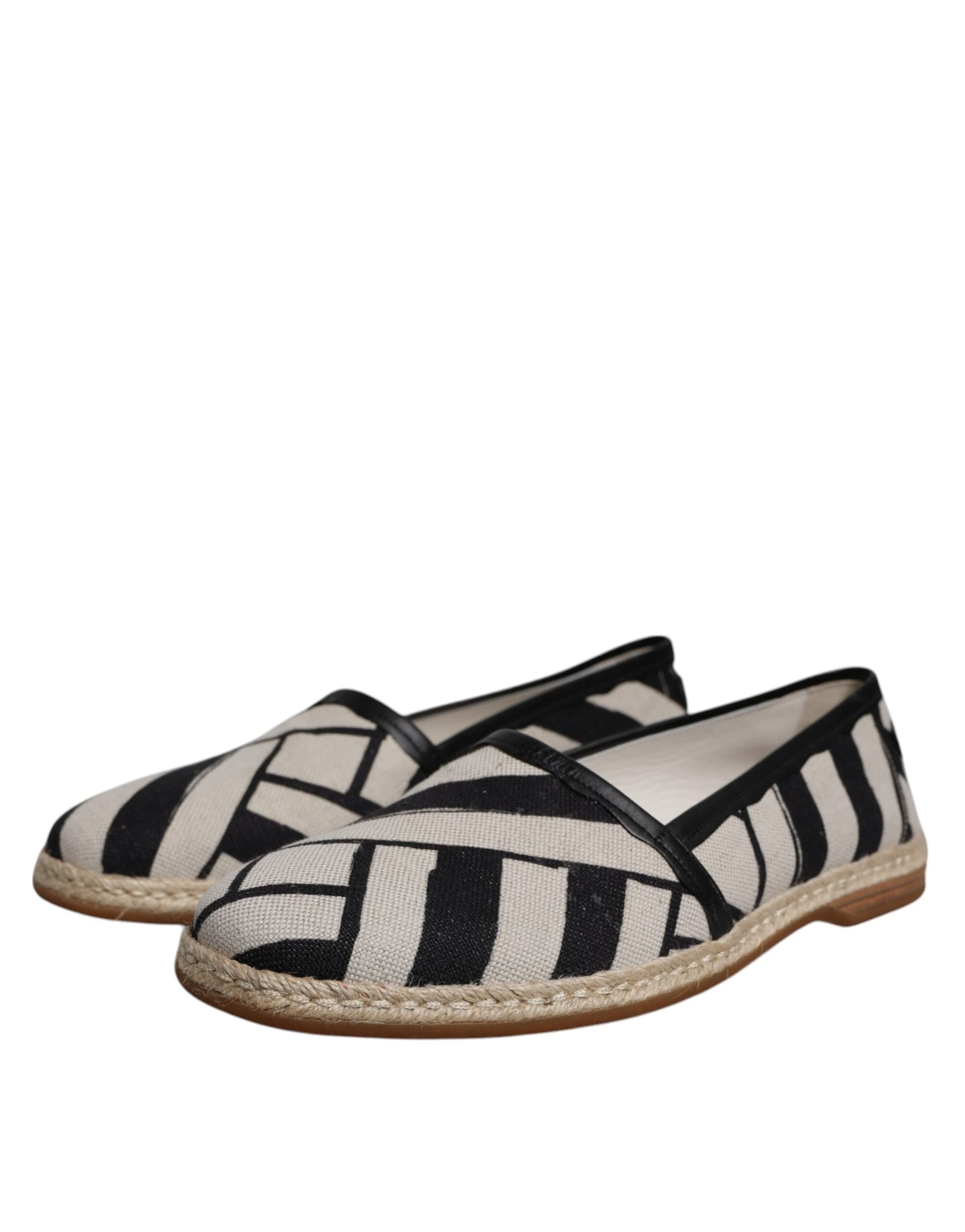 Dolce & Gabbana Black White Stripes Slip On Espadrille Shoes - 2