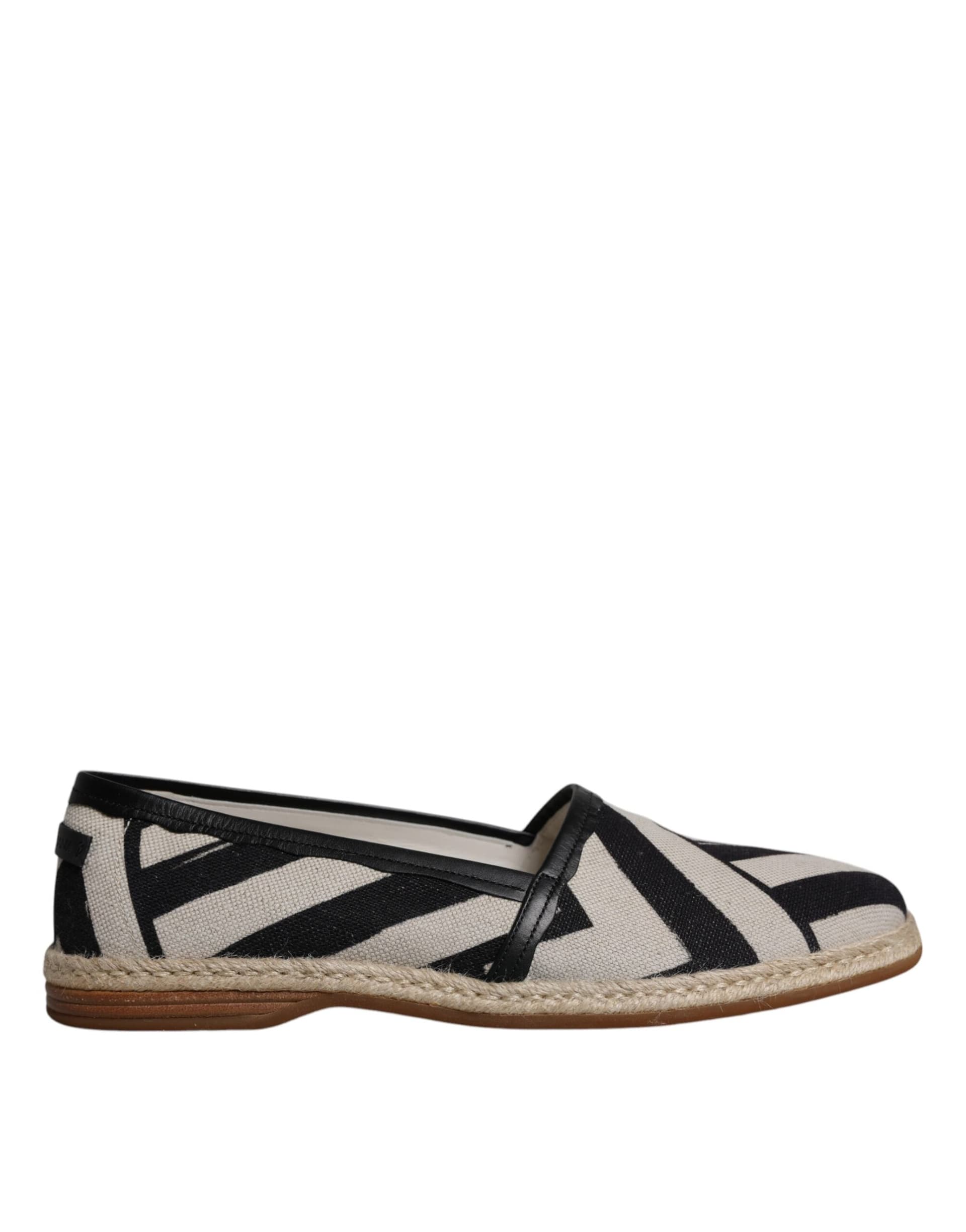 Dolce & Gabbana Black White Stripes Slip On Espadrille Shoes - 6