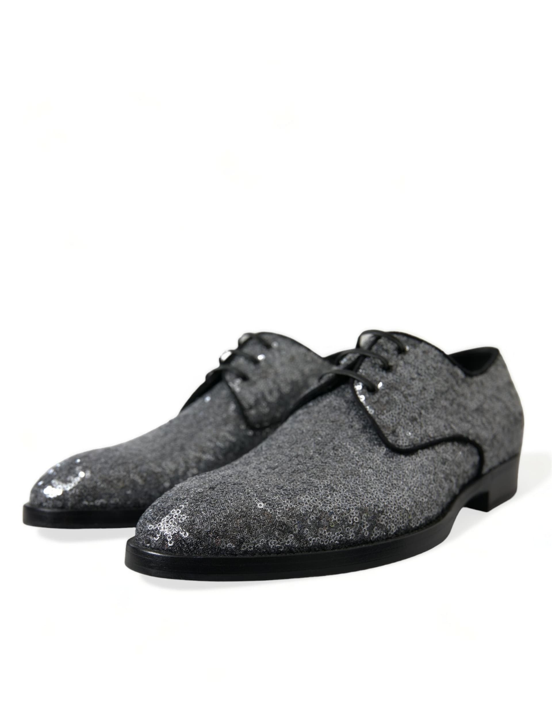 Dolce & Gabbana Silver Sequined Lace Up Men Derby Dress Shoes - 2