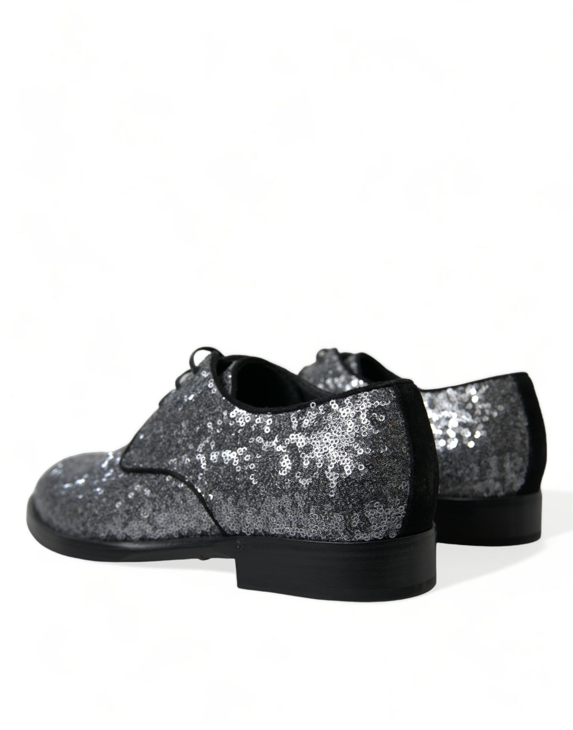 Dolce & Gabbana Silver Sequined Lace Up Men Derby Dress Shoes - 3