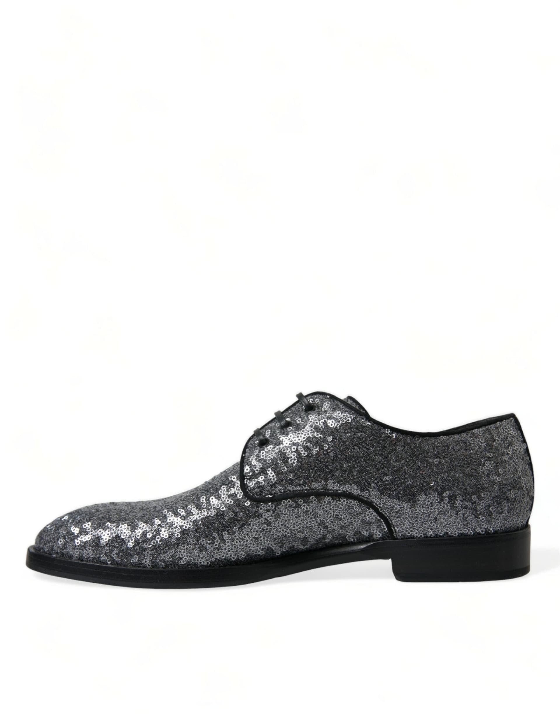 Dolce & Gabbana Silver Sequined Lace Up Men Derby Dress Shoes - 4