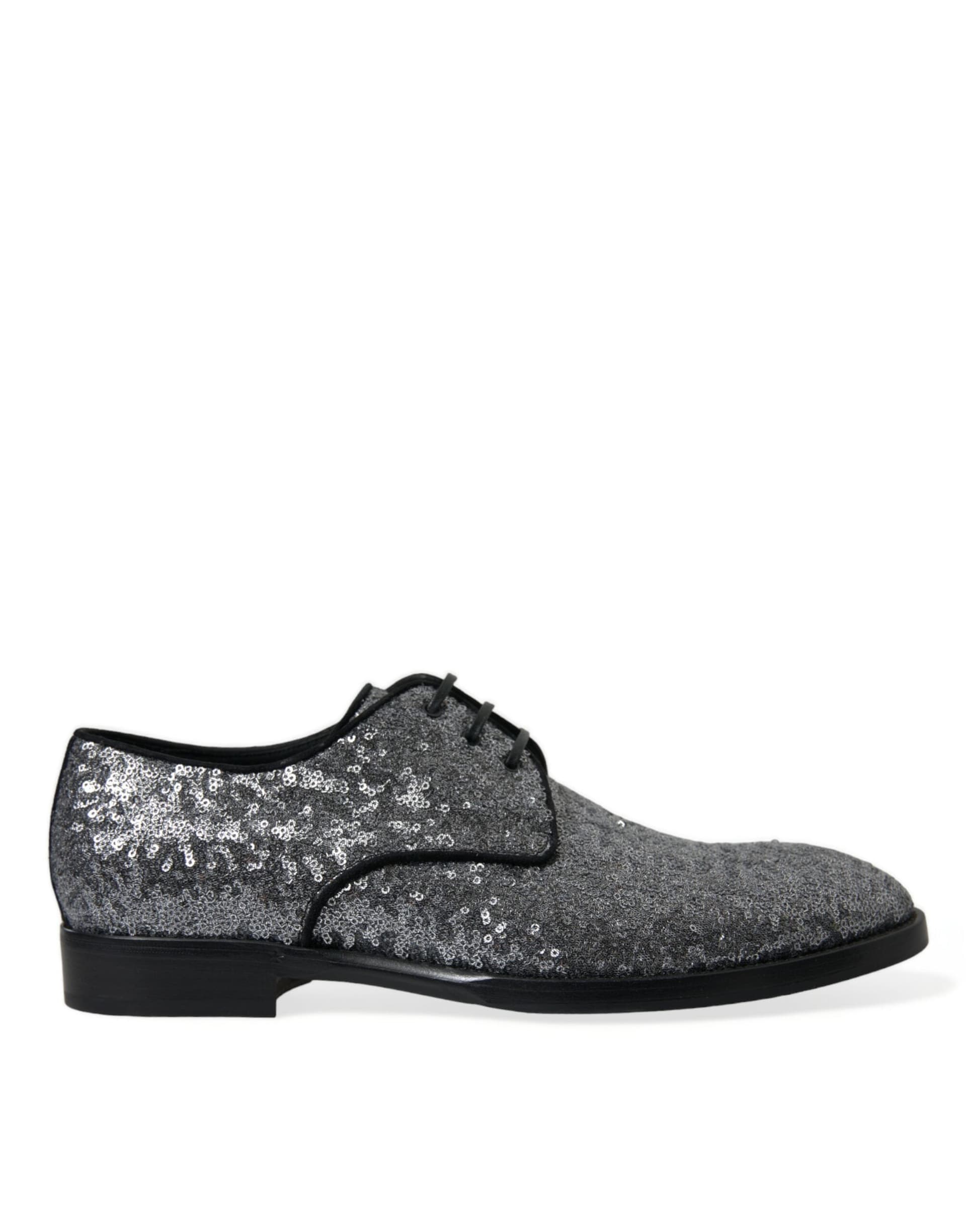Dolce & Gabbana Silver Sequined Lace Up Men Derby Dress Shoes - 5