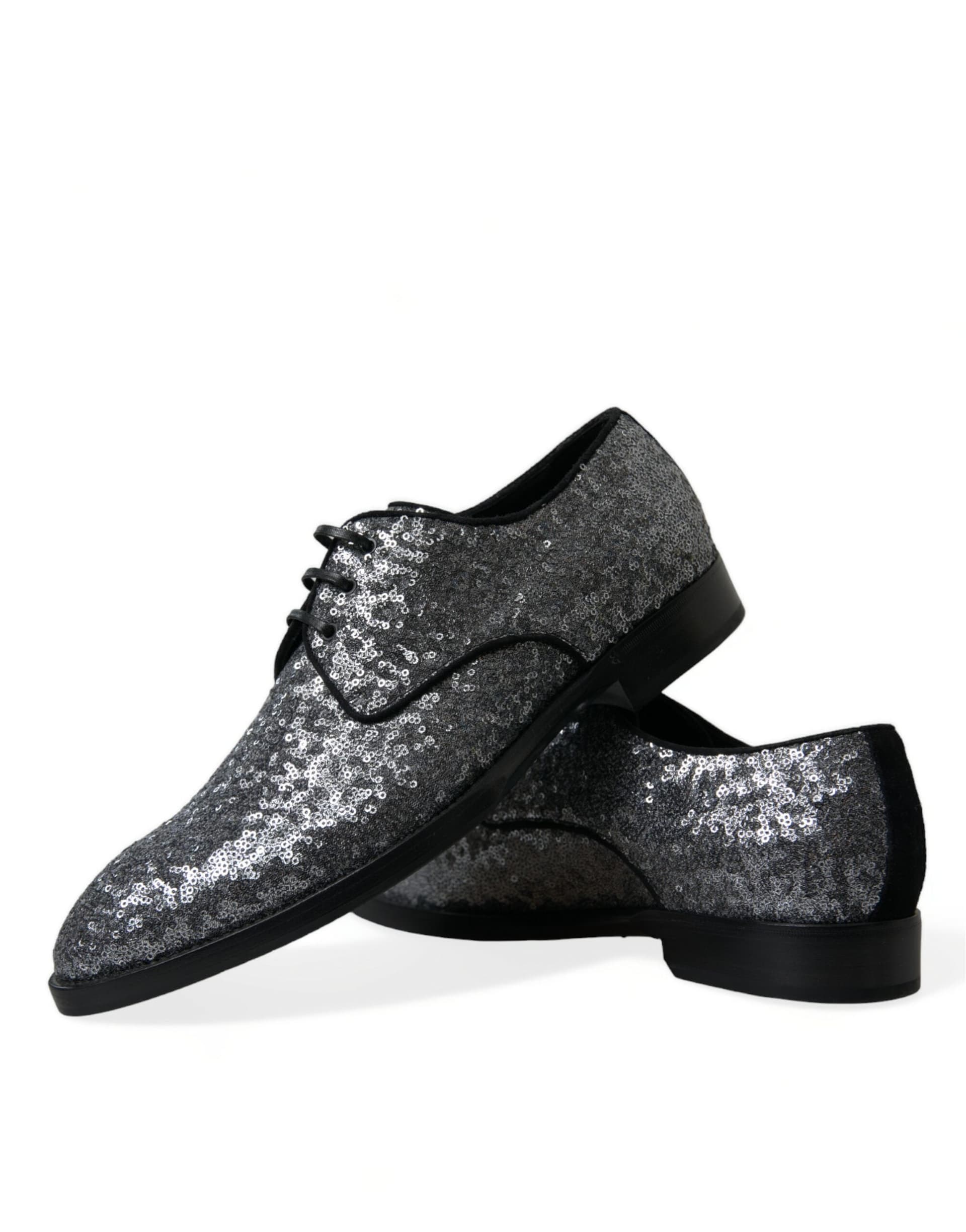 Dolce & Gabbana Silver Sequined Lace Up Men Derby Dress Shoes - 7