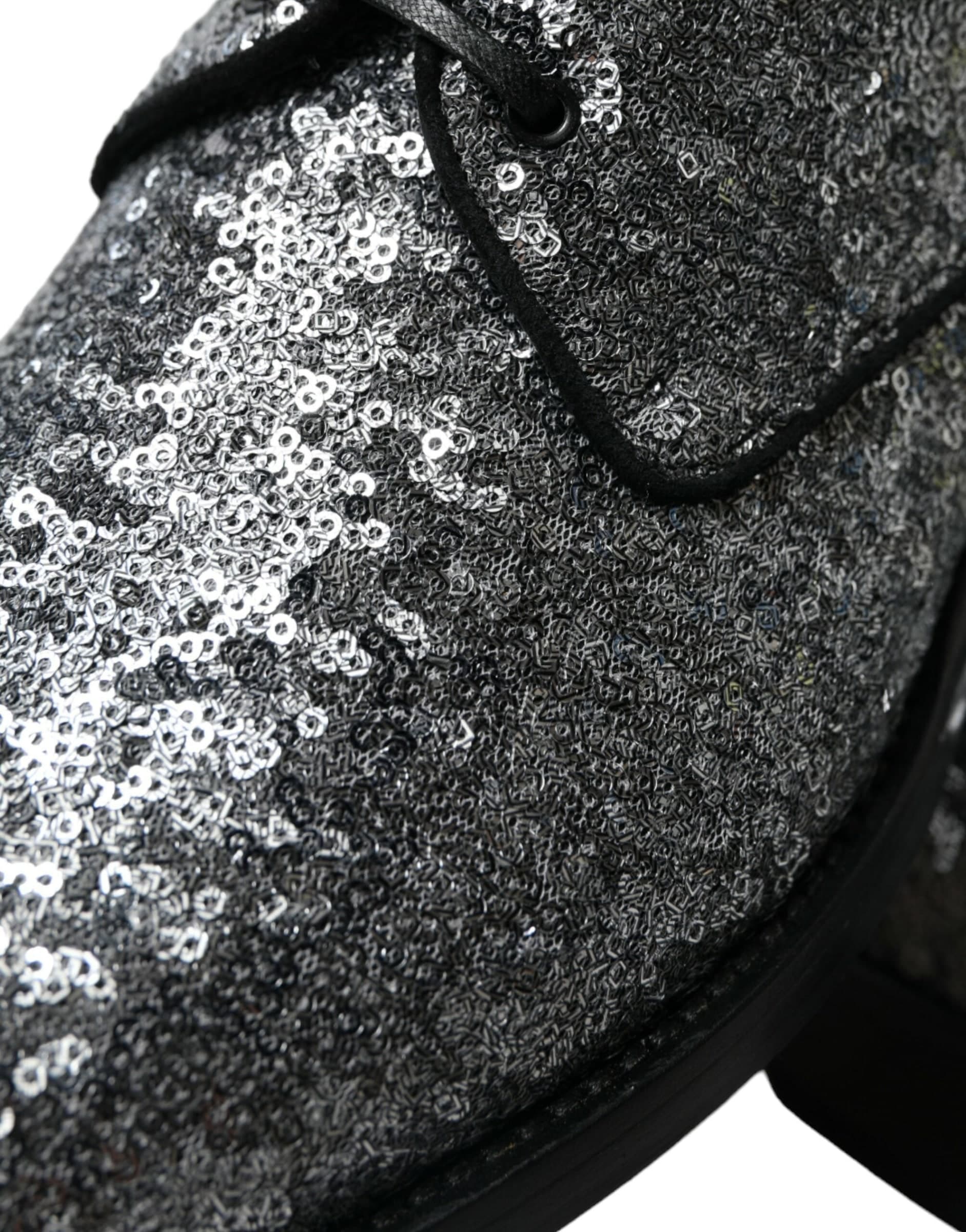 Dolce & Gabbana Silver Sequined Lace Up Men Derby Dress Shoes - 8