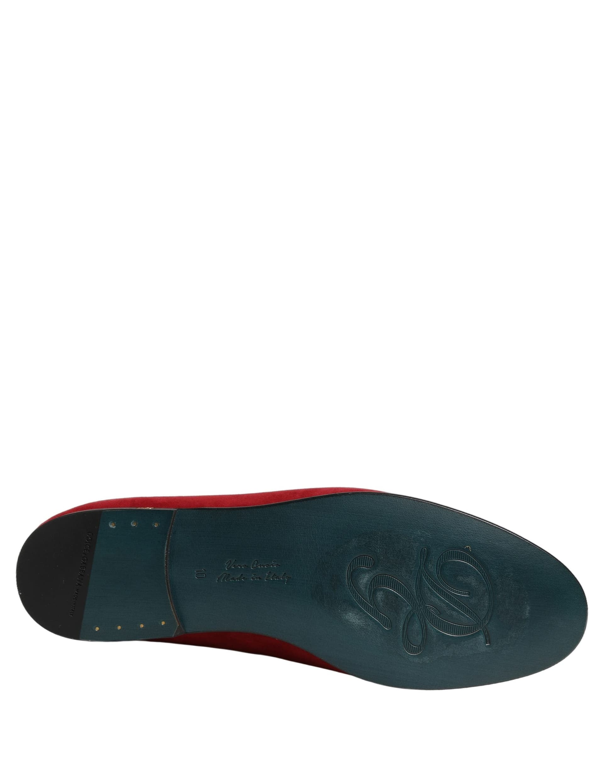 Dolce & Gabbana Red Suede Logo Slip On Flats Loafers Shoes - 5