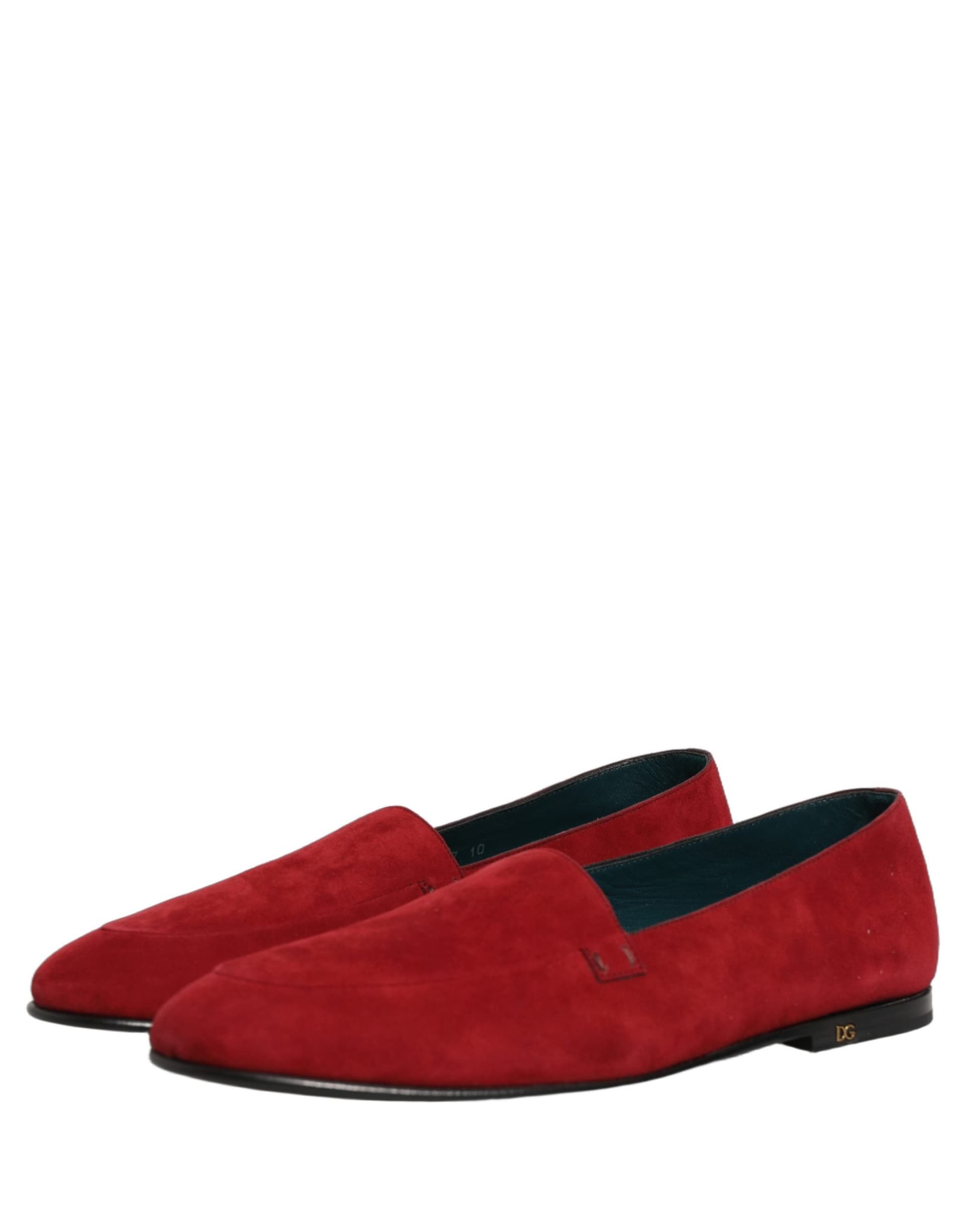 Dolce & Gabbana Red Suede Logo Slip On Flats Loafers Shoes - 8