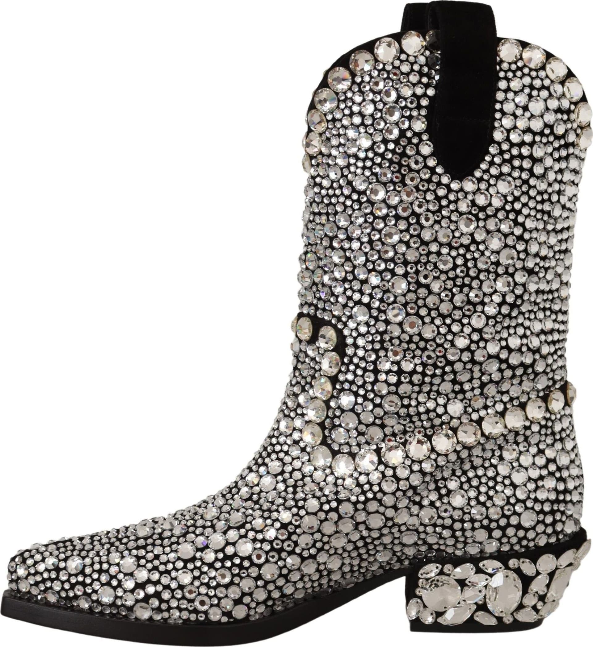 Dolce & Gabbana Black Suede Strass Crystal Cowgirl Boots - 2