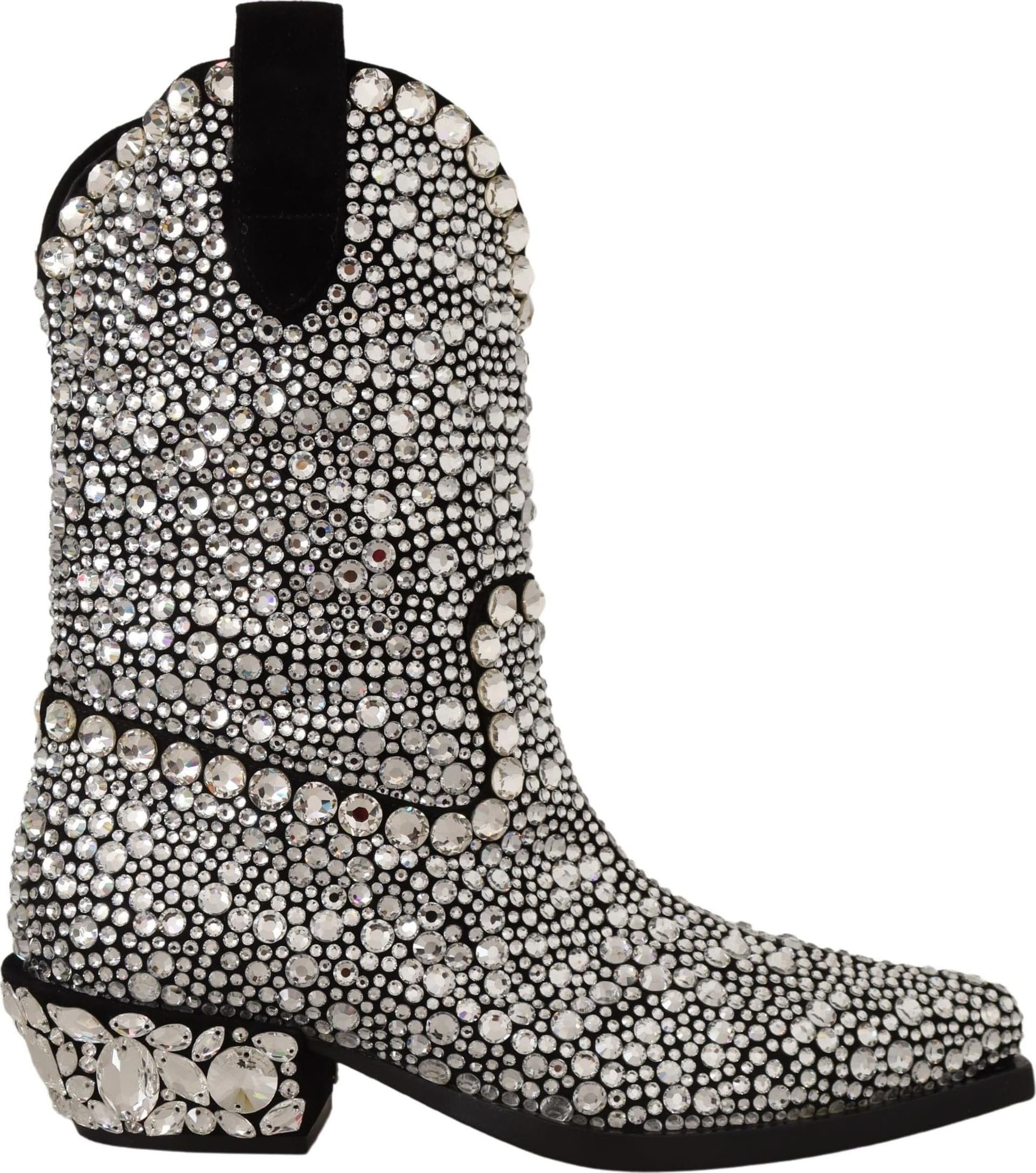 Dolce & Gabbana Black Suede Strass Crystal Cowgirl Boots - 3