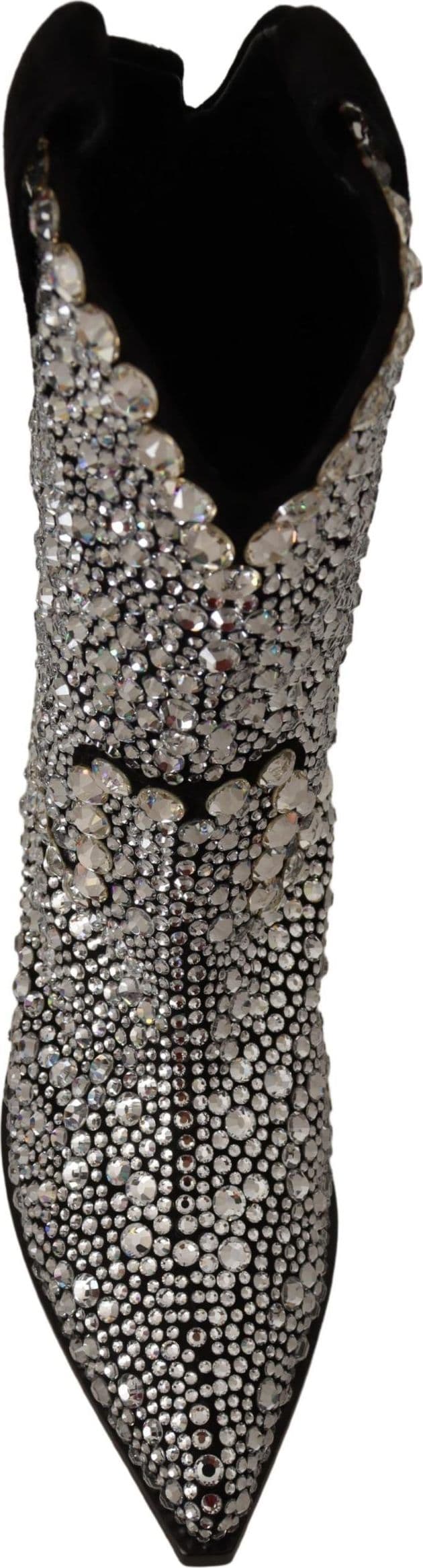 Dolce & Gabbana Black Suede Strass Crystal Cowgirl Boots - 5